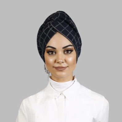 Kare Desenli Simli Bone - Esnek Triko Kumaş - Lacivert - BitterColors