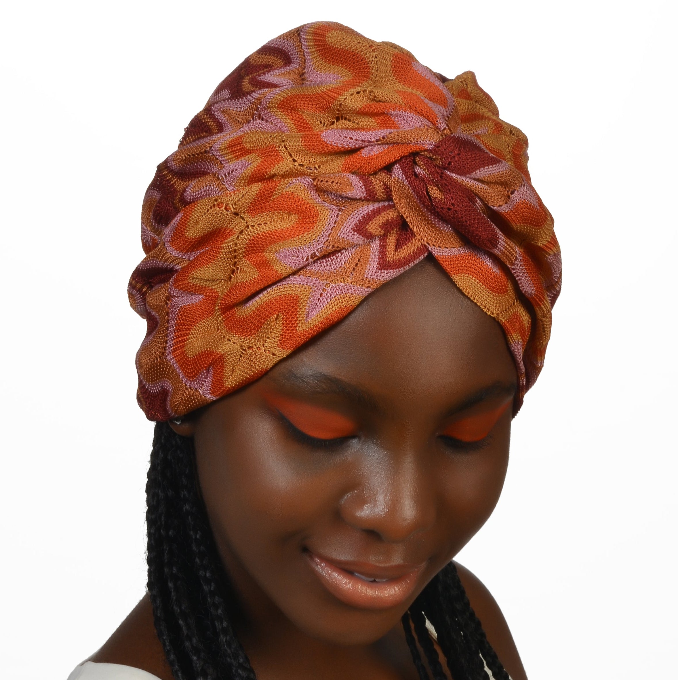 Barcelona Burgulu Bone - Turuncu Dalga Desenli Örme Kumaş