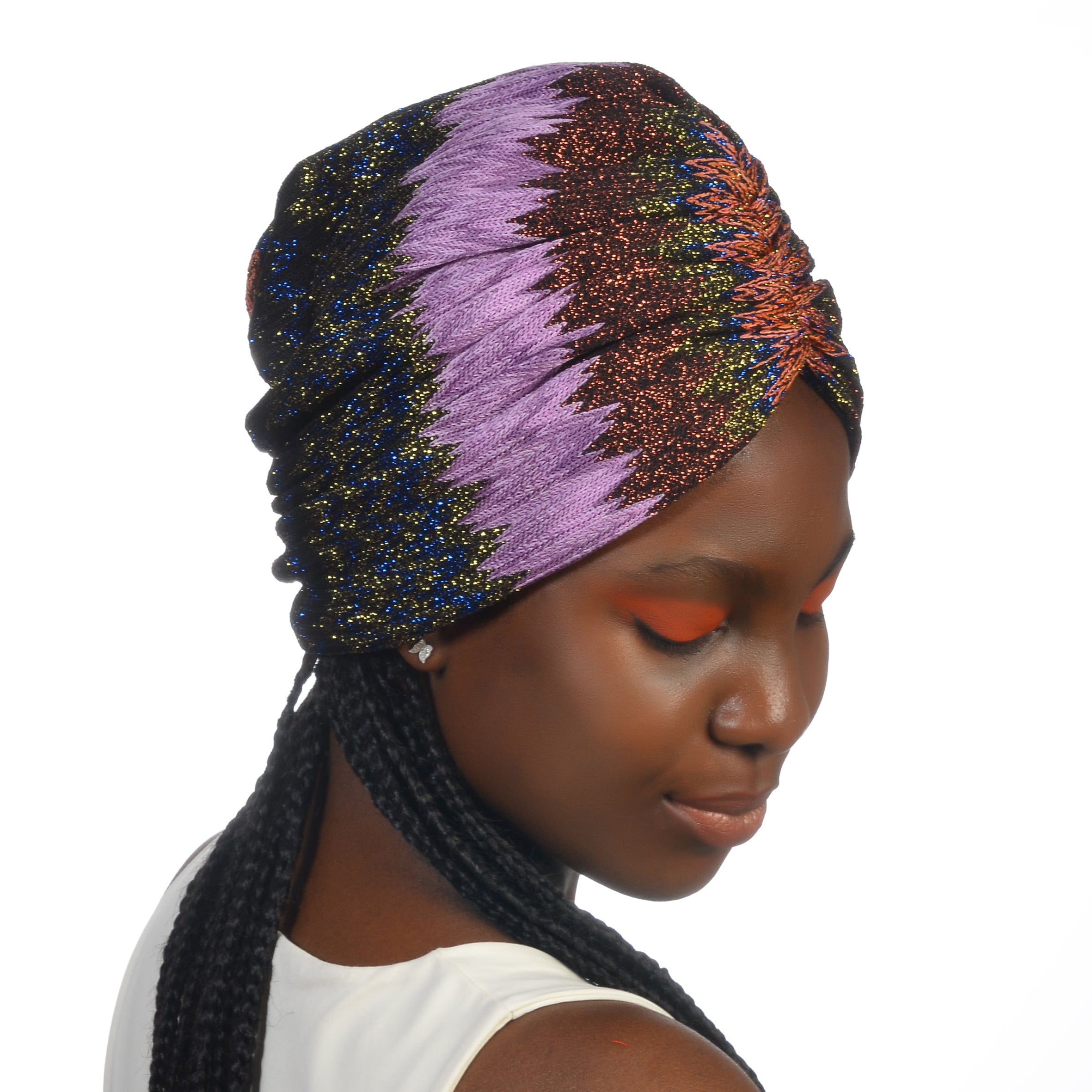 Bitter Purple Gathered Bonnet - Stretchy Knit Fabric - Zigzag Pattern - Multicolored - BitterColors