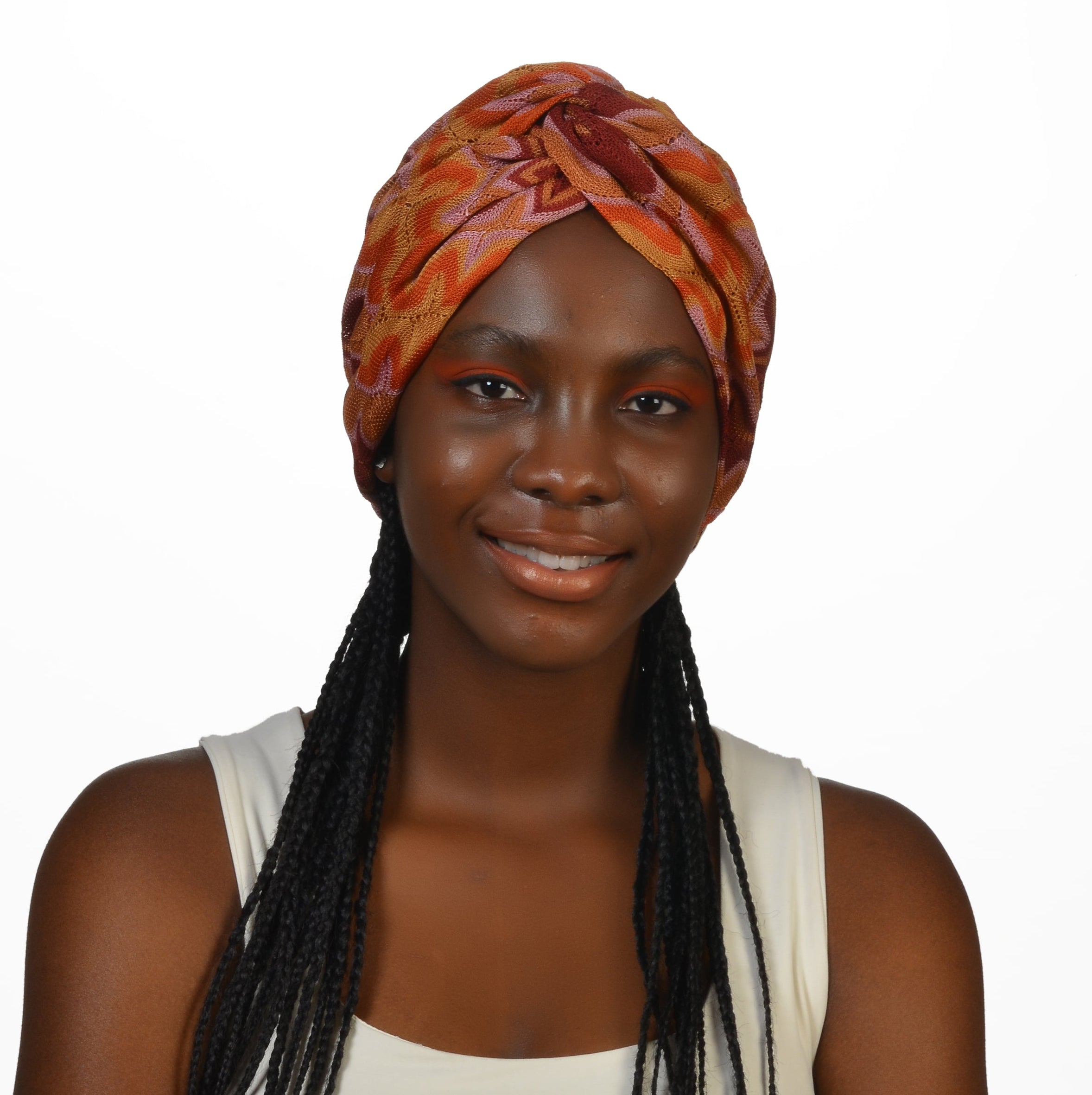 Barcelona Burgulu Bone - Turuncu Dalga Desenli Örme Kumaş