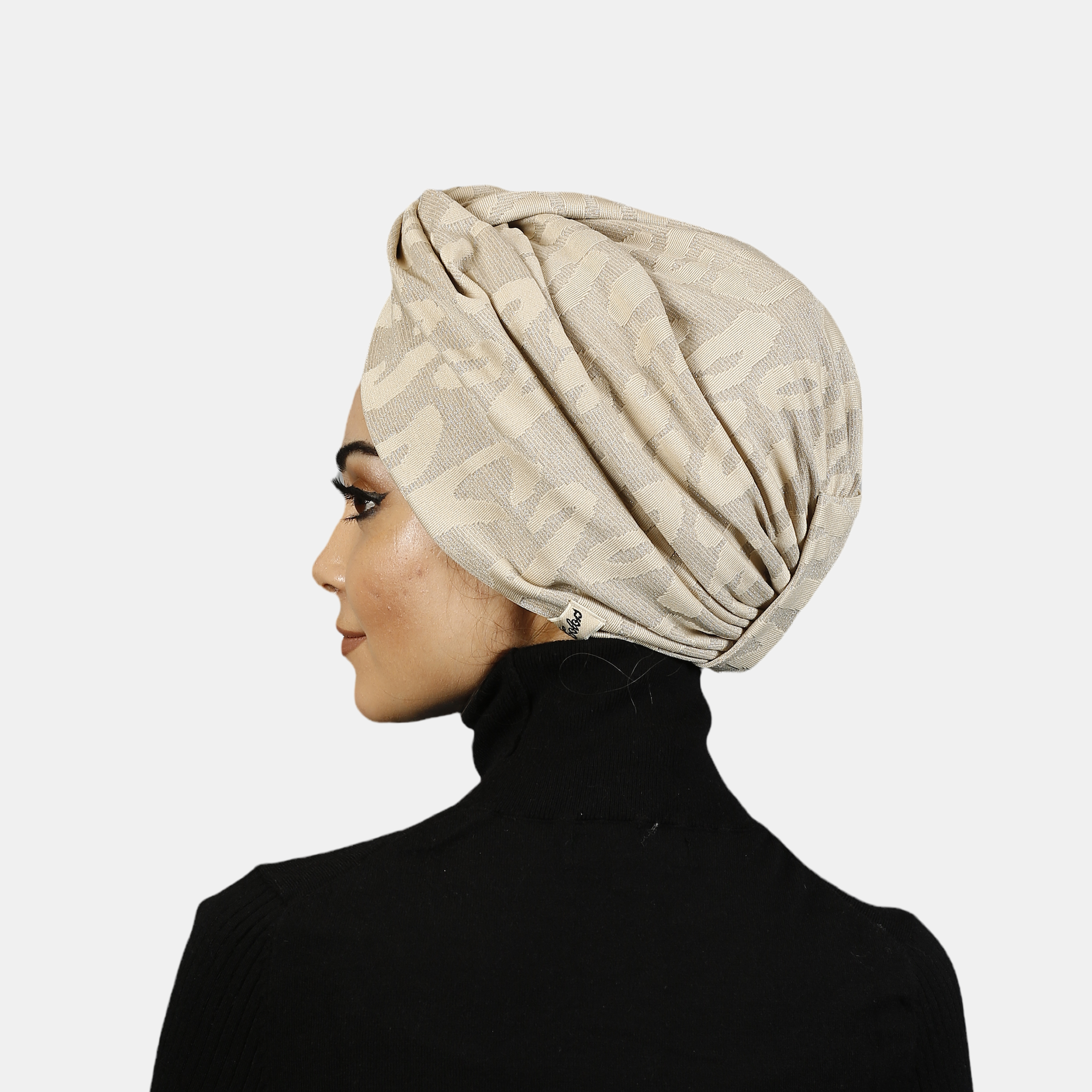 Barcelona Burgulu Bone - Bej Renkli - Simli Örme Kumaş