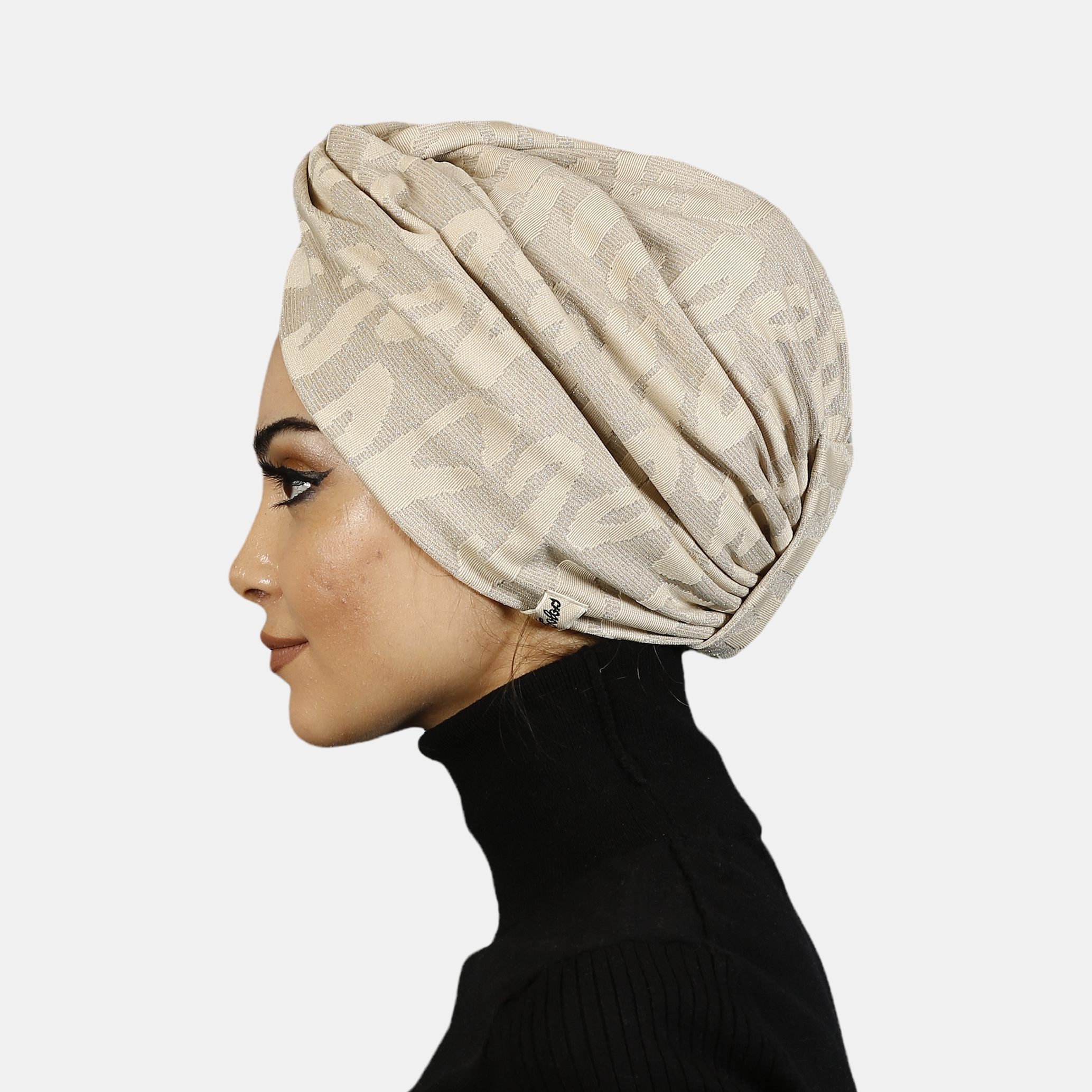 Barcelona Burgulu Bone - Simli Bej Örme Kumaş