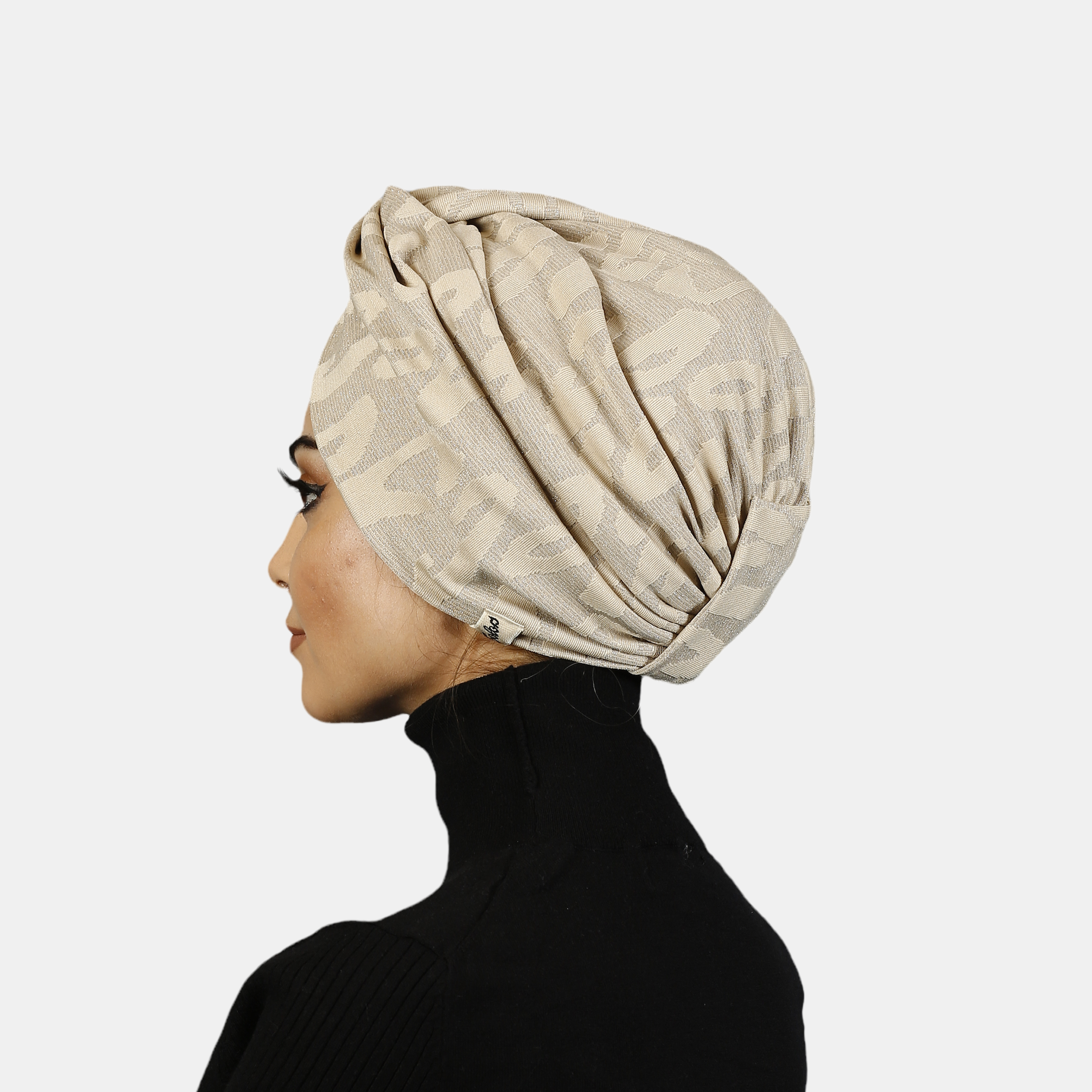 Barcelona Burgulu Bone - Bej Renkli - Simli Örme Kumaş