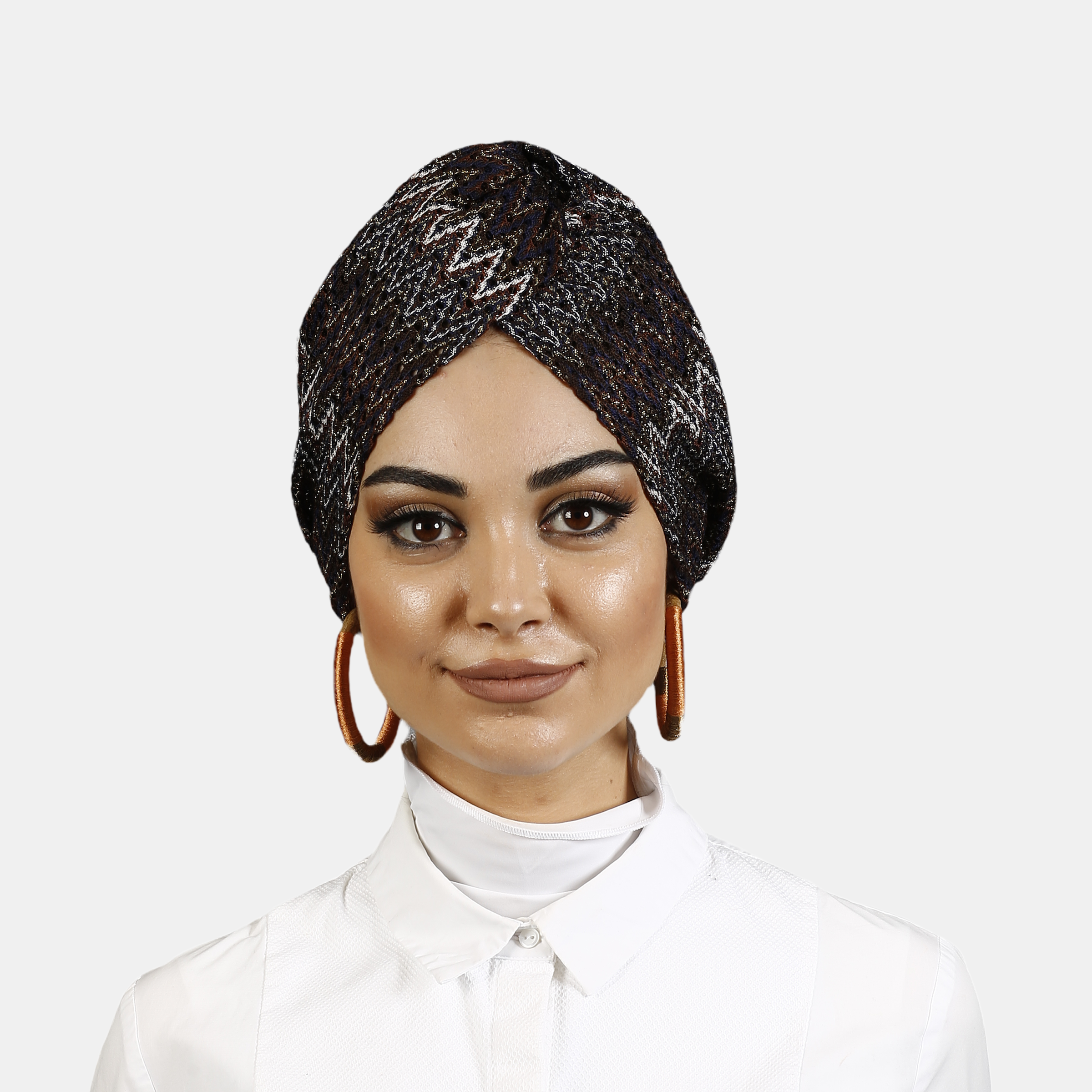 Barcelona Burgulu Bone - Kahve Zikzak Desenli Örme Kumaş