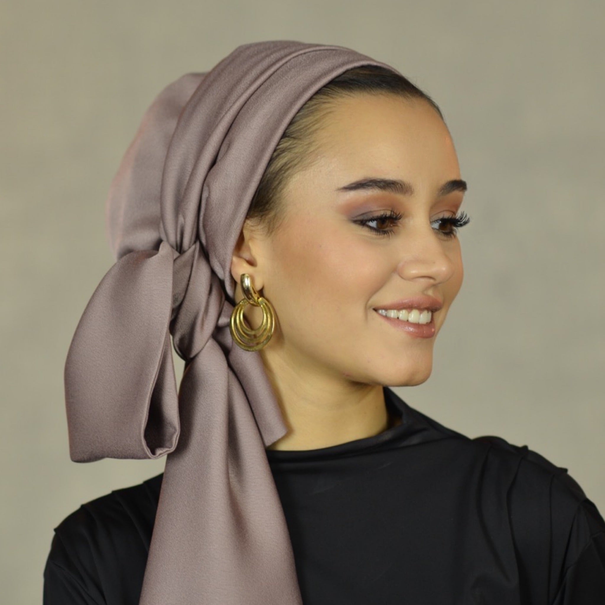Dubai Bağlamalı Bone - Vizon - Krep Saten Kumaş