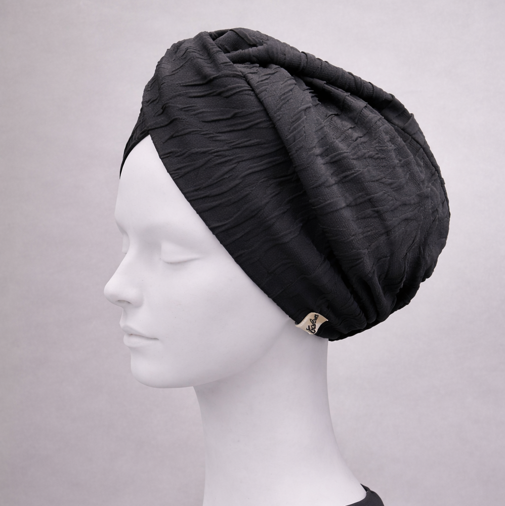 Barcelona Burgulu Bone - Siyah Renkli - Kabartmalı Kumaş