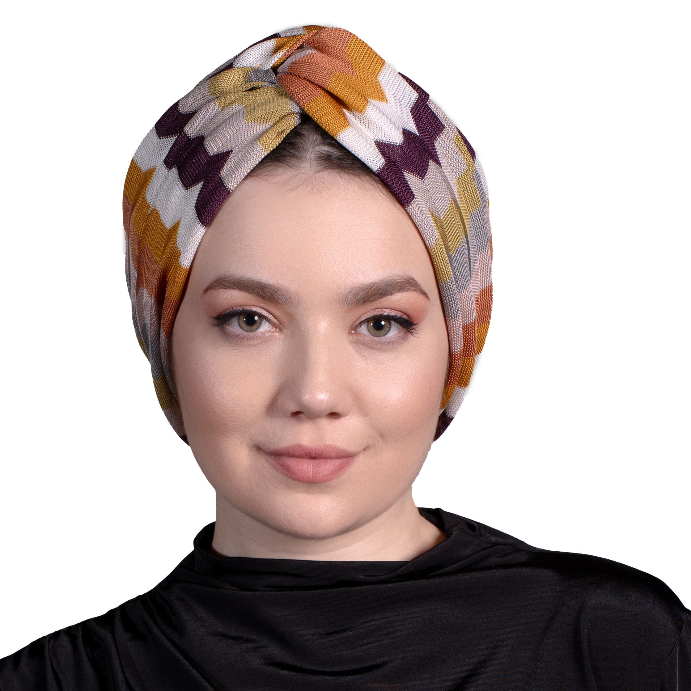 Barcelona Burgulu Bone - Turuncu Renkli - Zikzak Desenli Örme Kumaş