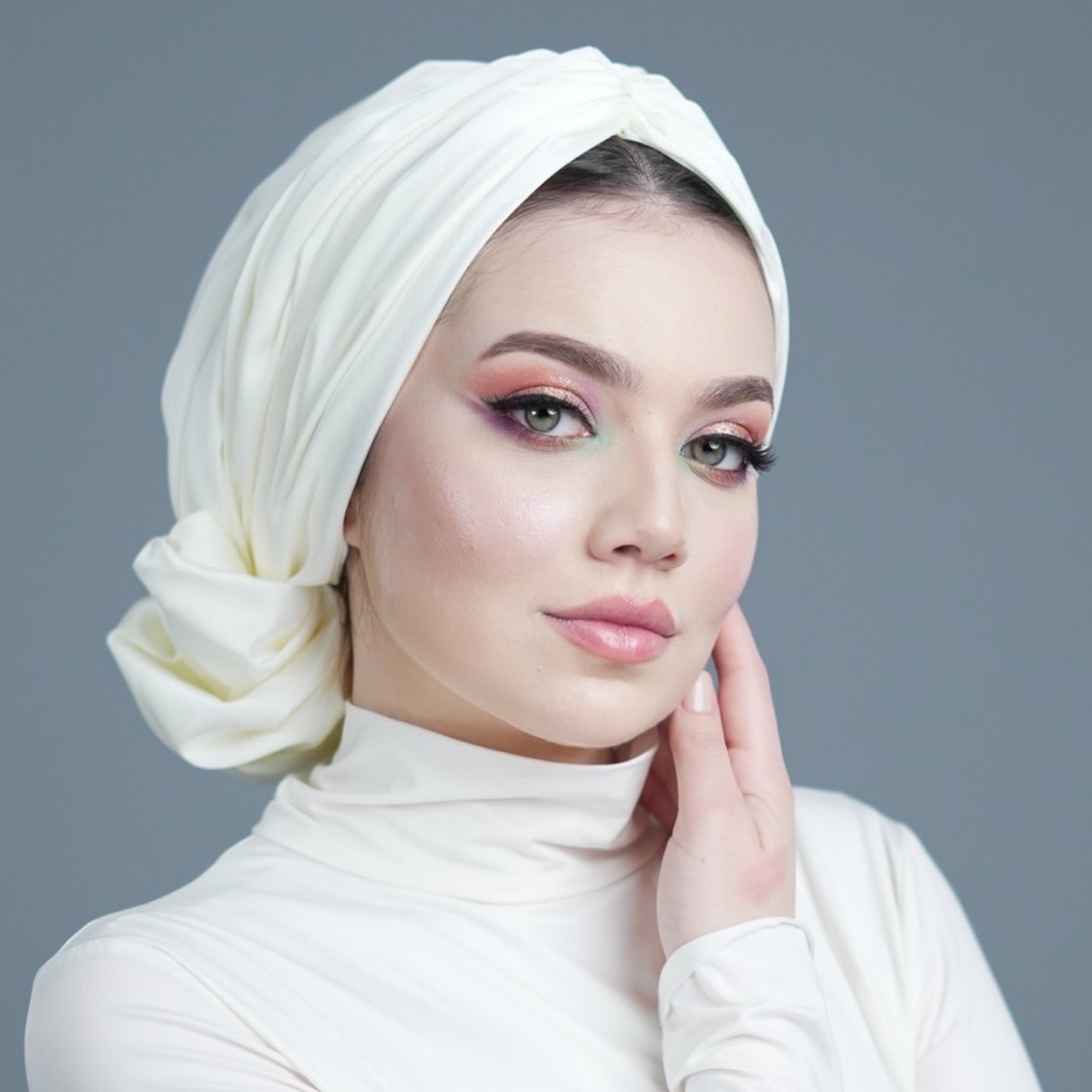 Abu Dhabi Ready-Made Bonnet - Lycra Satin Fabric - Black - BitterColors 