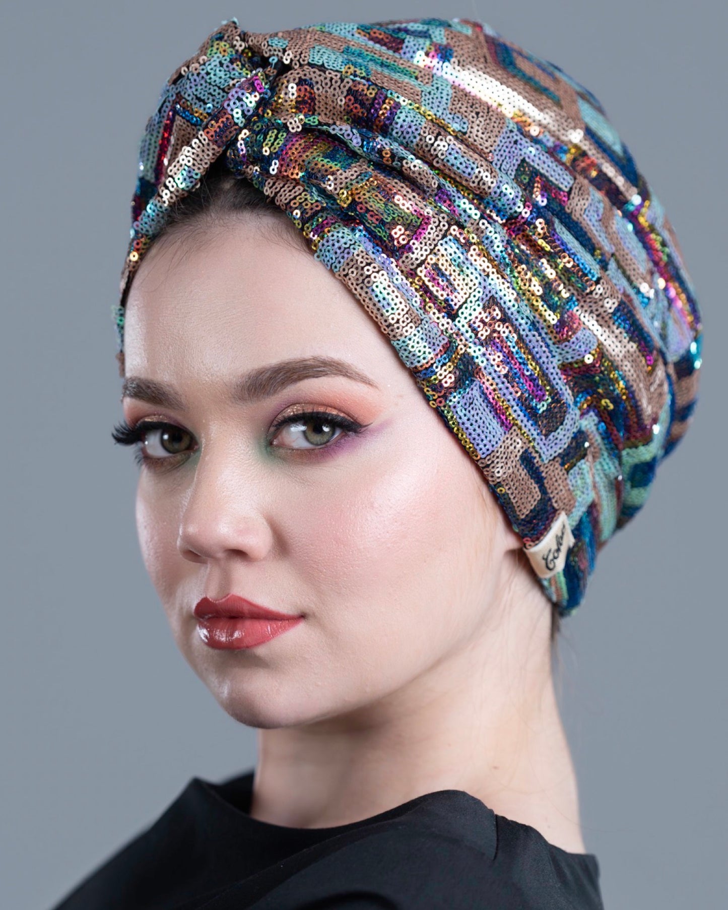 Roma Pul Payet Geometrik Desen Bone / Rome Sequin Turban