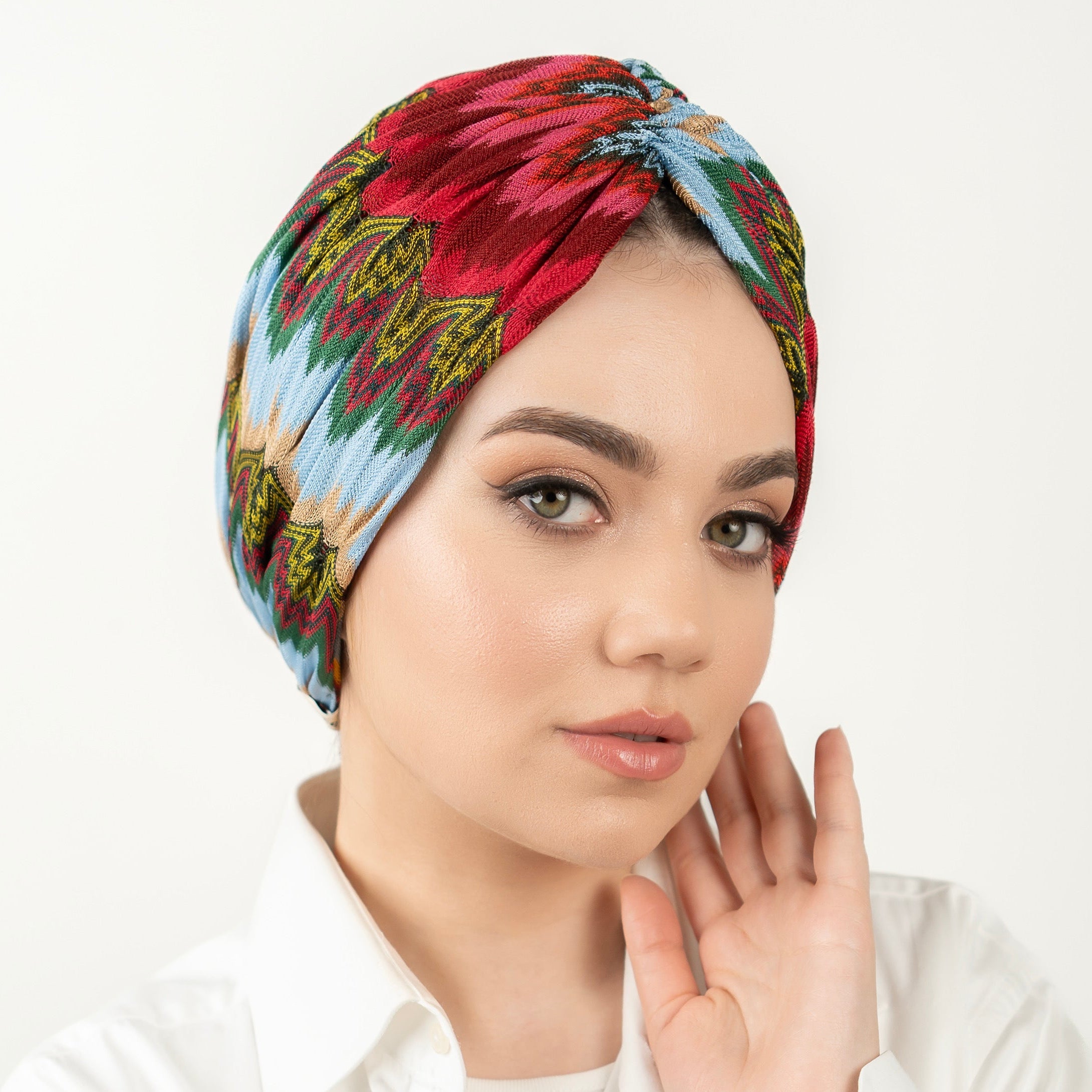 Milano Burgulu Bone - Fuşya Zikzak Desenli Örme Kumaş