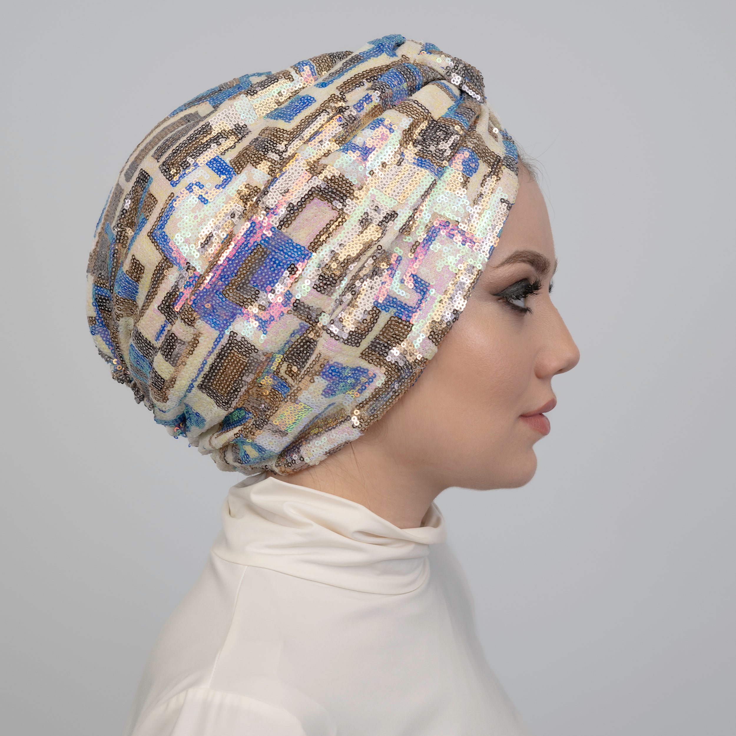 Roma Işıltılı Bone - Çok Renkli Pul Payet Kumaş