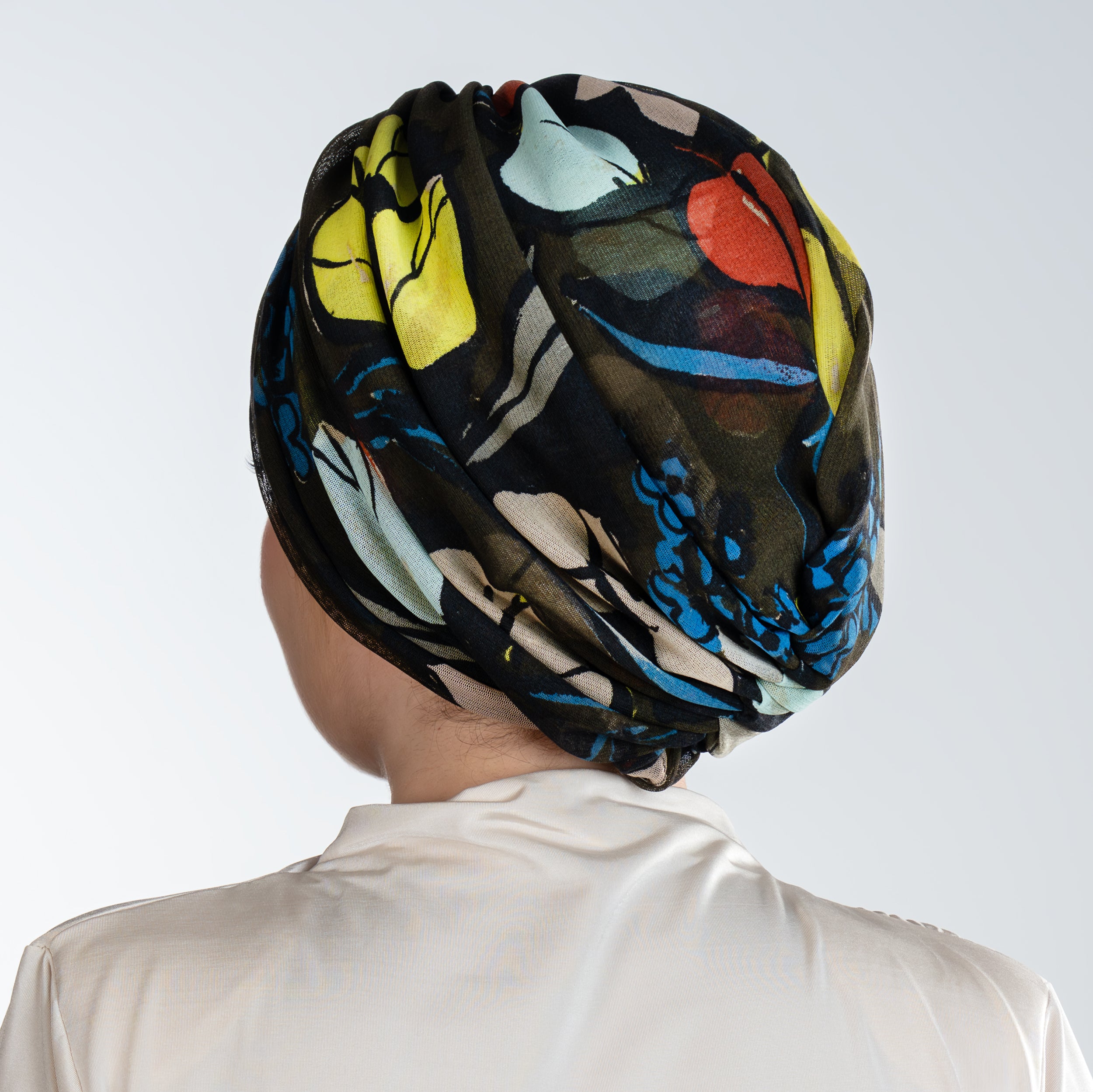 Milano Büzgülü Bone - Çiçek Desenli Tül Kumaş