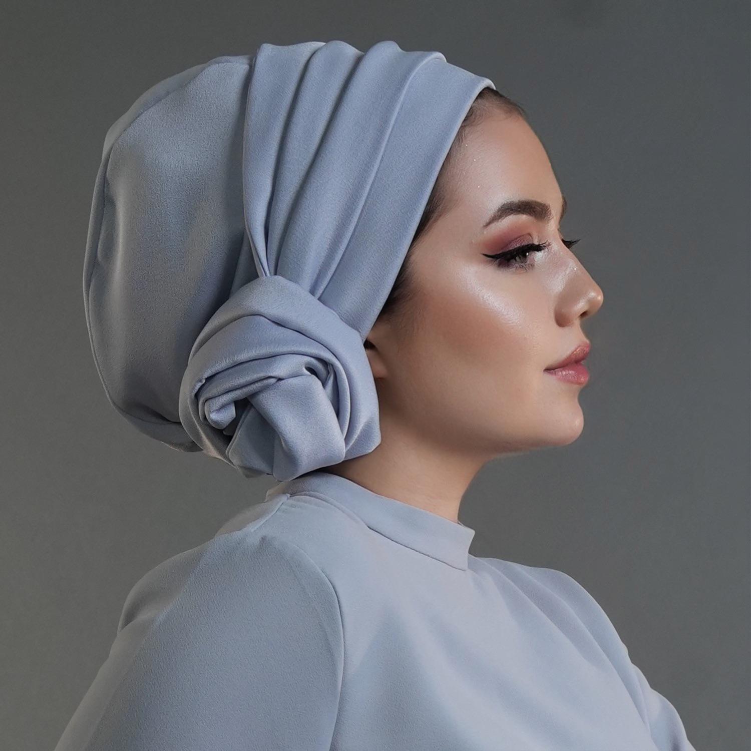 Dubai Bağlamalı Bone - Gri - Krep Saten Kumaş