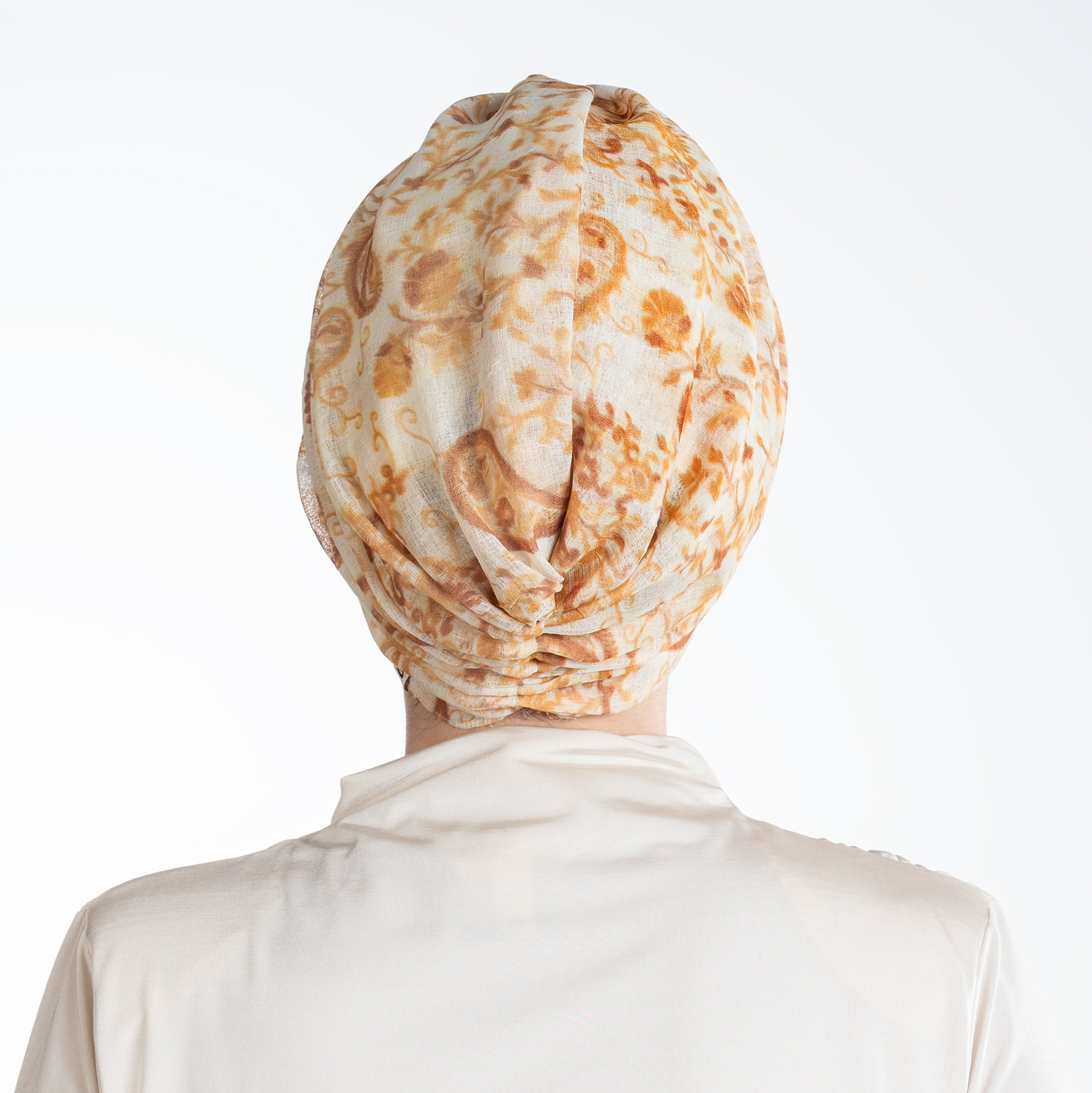 Milano Büzgülü Bone - Çiçek Desenli Keten Kumaş