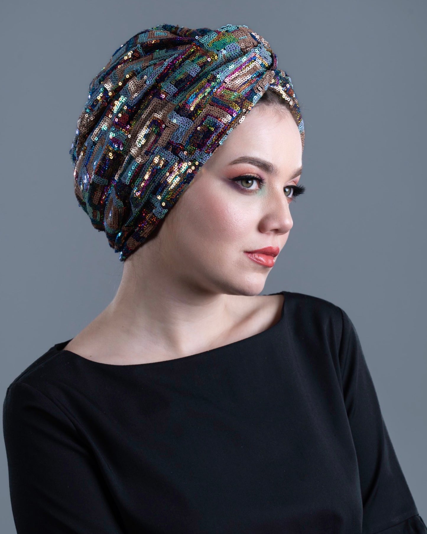 Roma Pul Payet Geometrik Desen Bone / Rome Sequin Turban