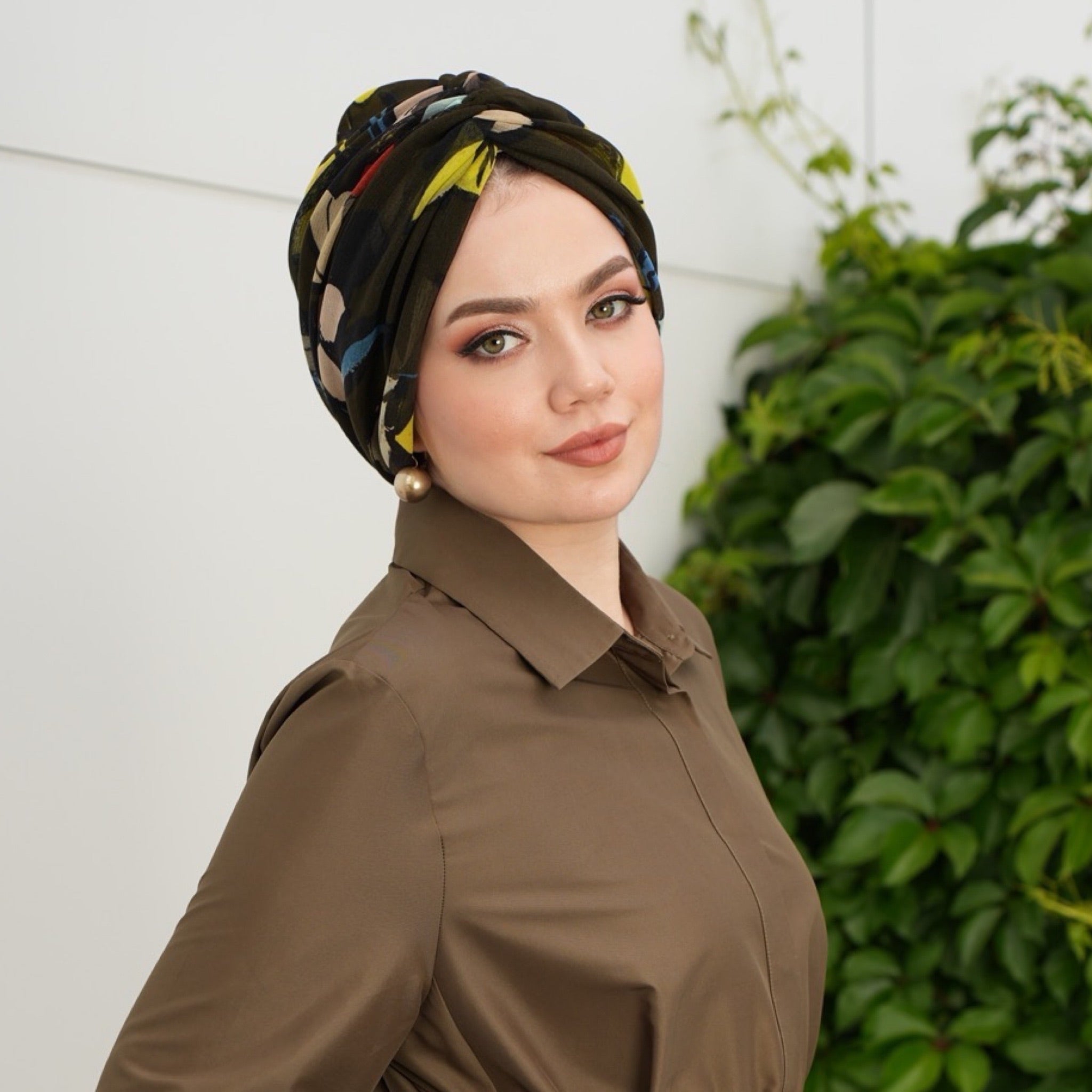 Milano Büzgülü Bone - Çiçek Desenli Tül Kumaş