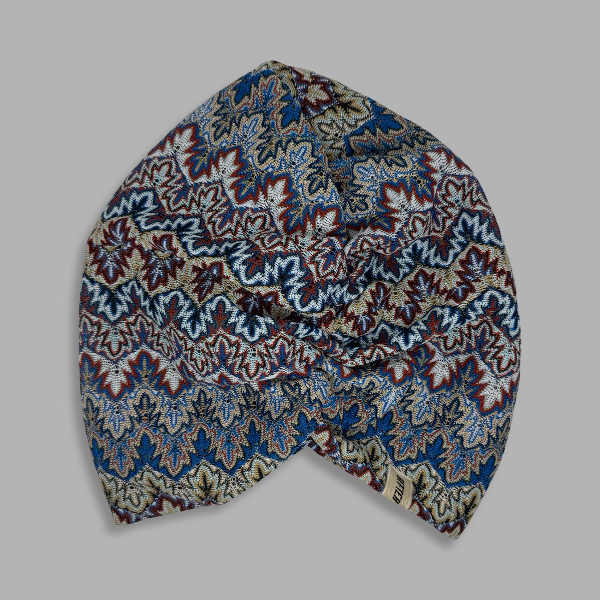 X Burgulu Büzgülü Bone - Mavi Renkli - Nova Zikzak Desenli Hafif Örme Kumaş