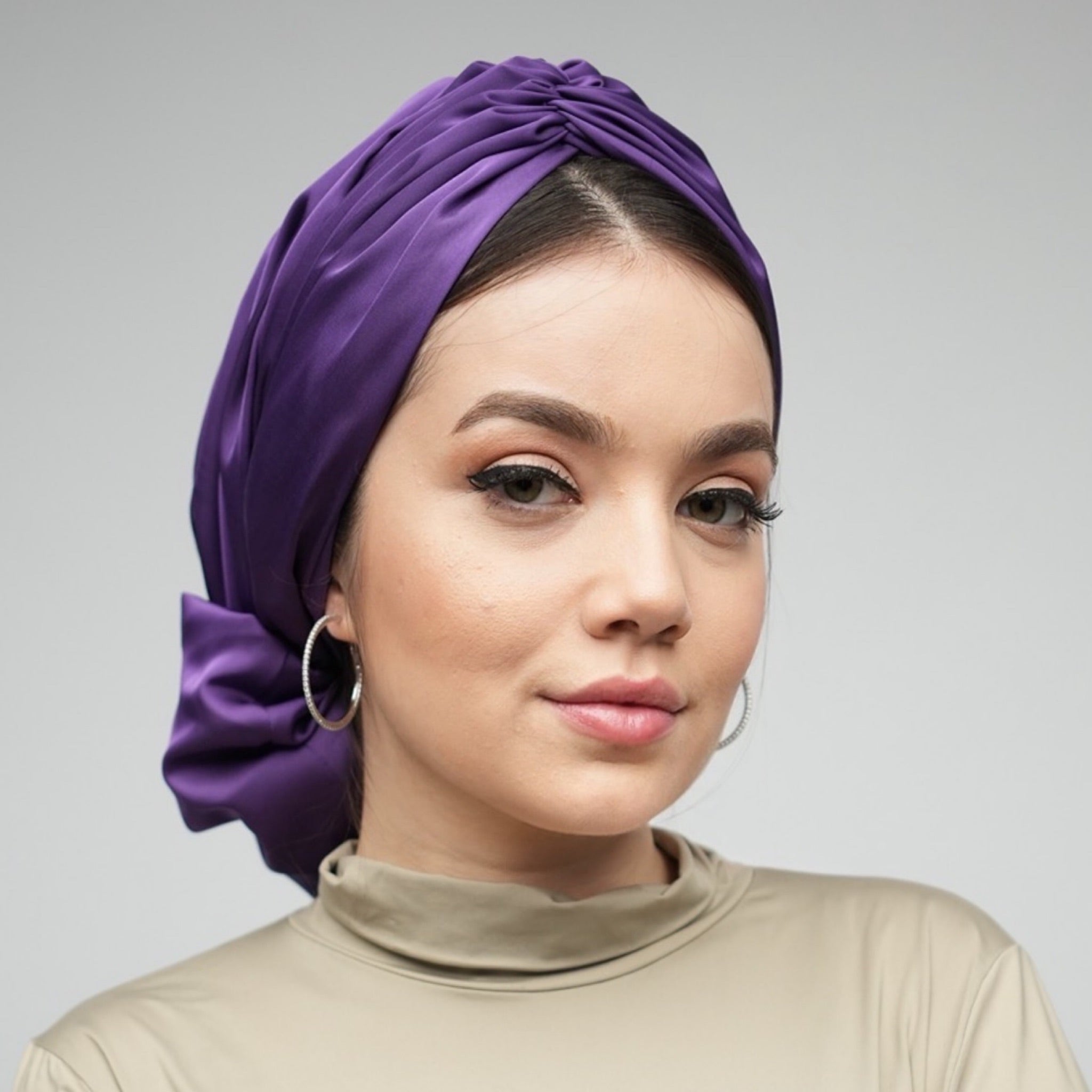 Abu Dhabi Ready-Made Bonnet - Lycra Satin Fabric - Black - BitterColors 