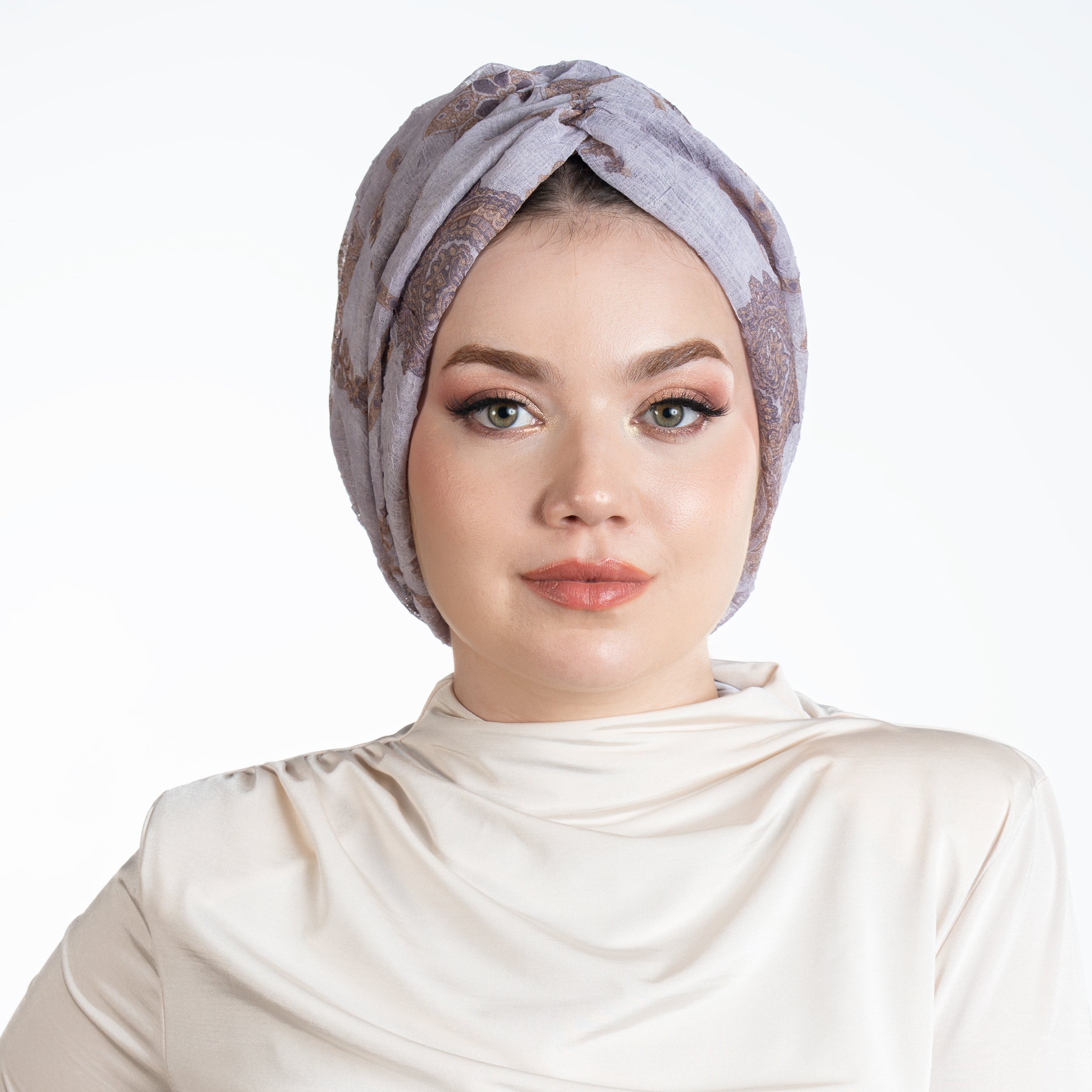 Milano Büzgülü Bone - Çiçek Desenli Keten Kumaş