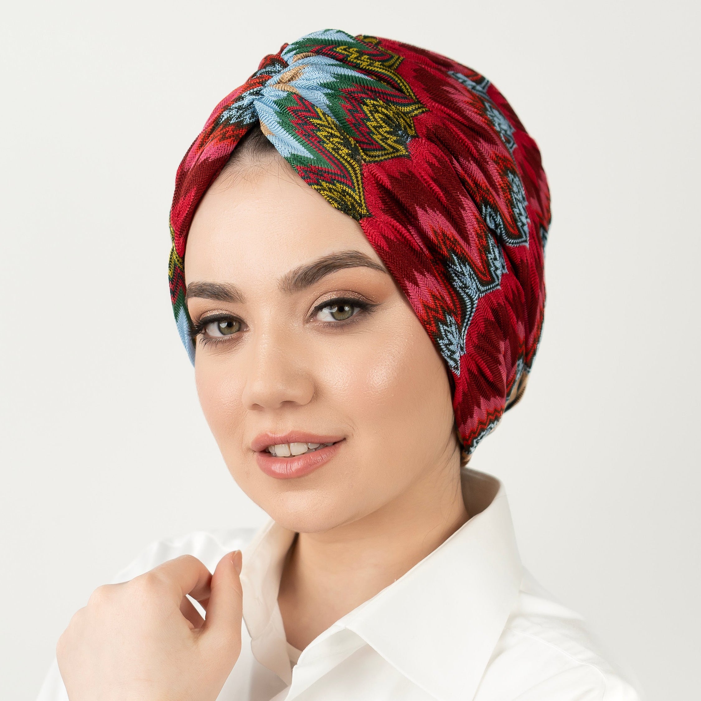 Milano Burgulu Bone - Fuşya Zikzak Desenli Örme Kumaş