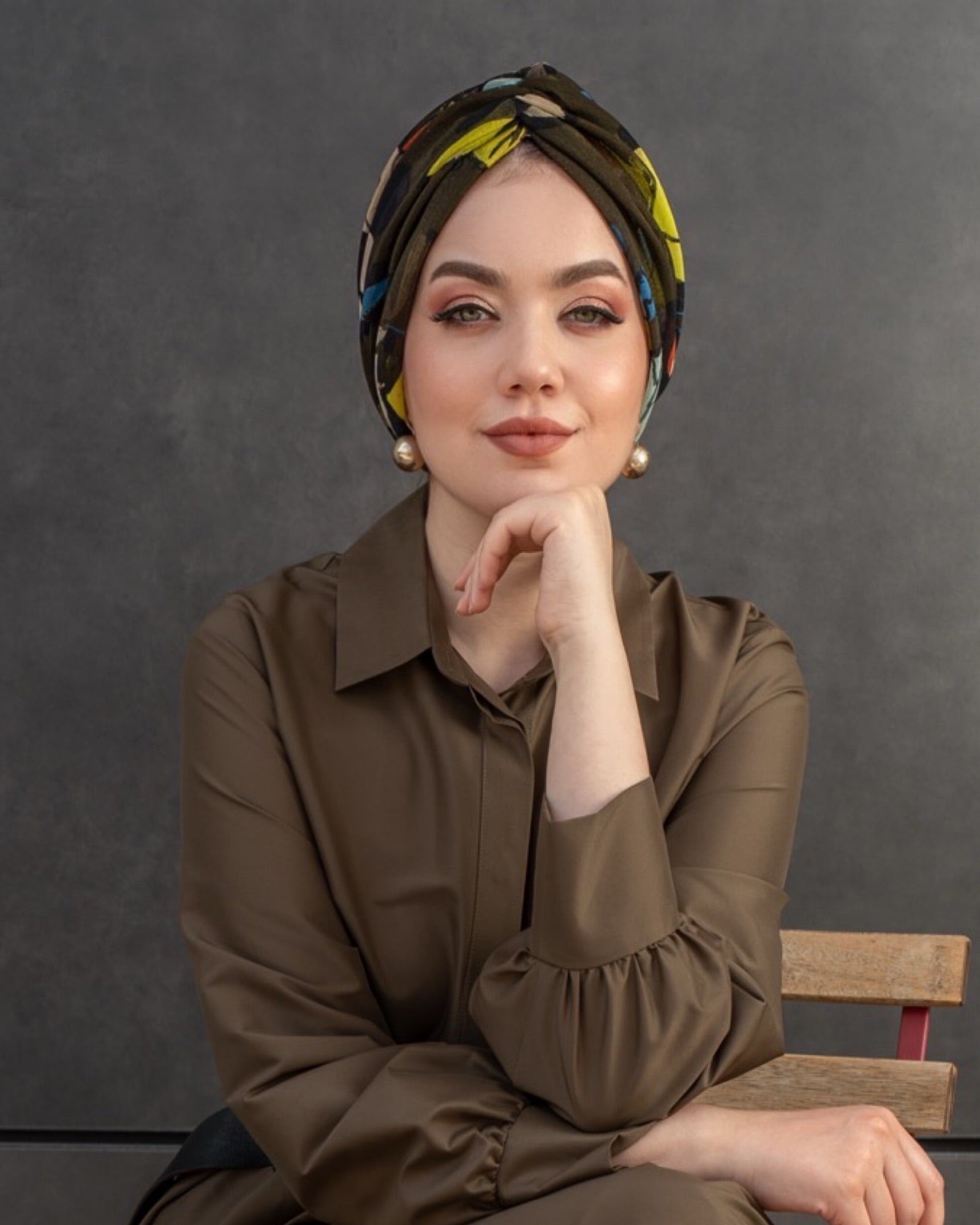 Milano Büzgülü Bone - Çiçek Desenli Tül Kumaş