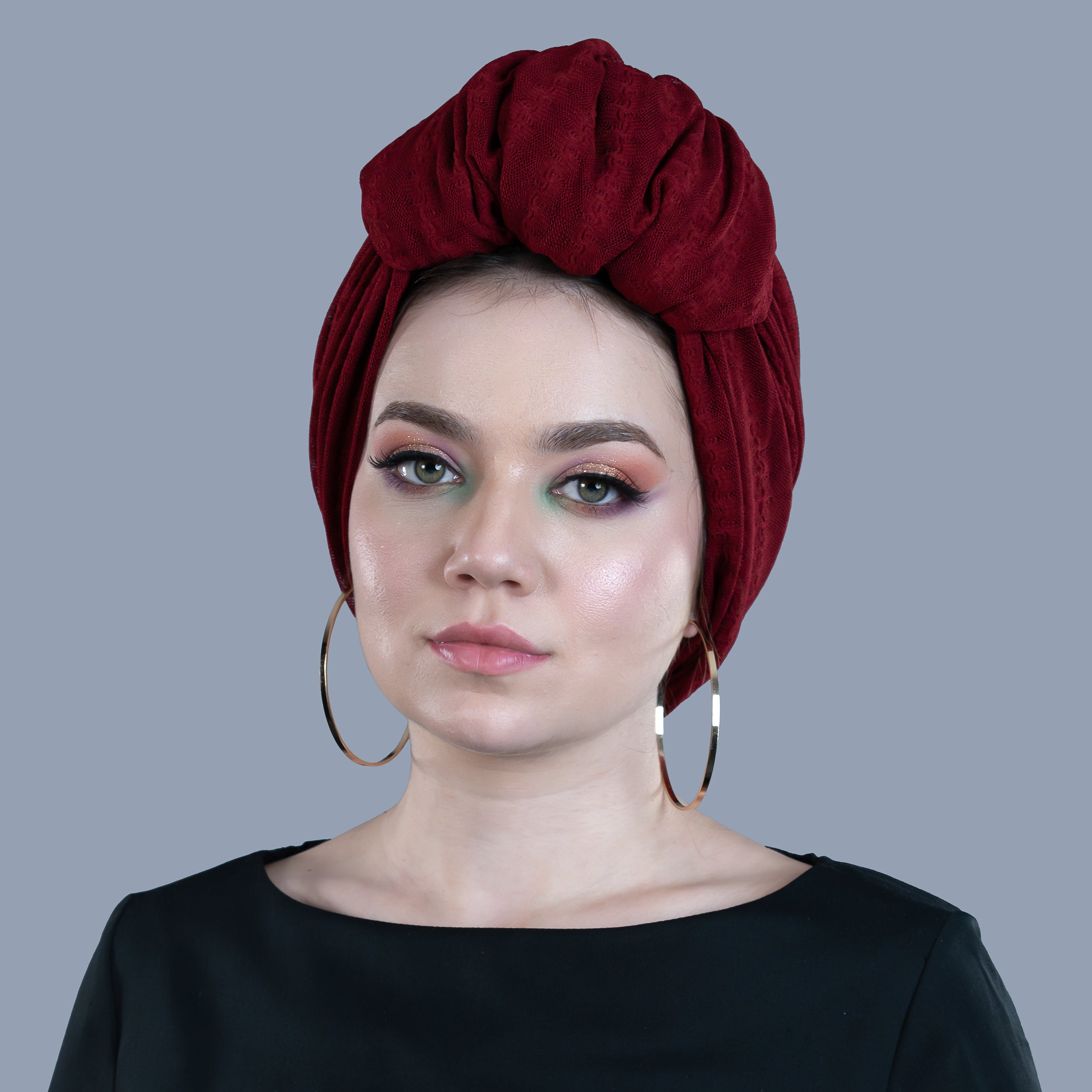 Beyrut Topuzlu Bone - Penye Astarlı - Bordo - File Kumaş