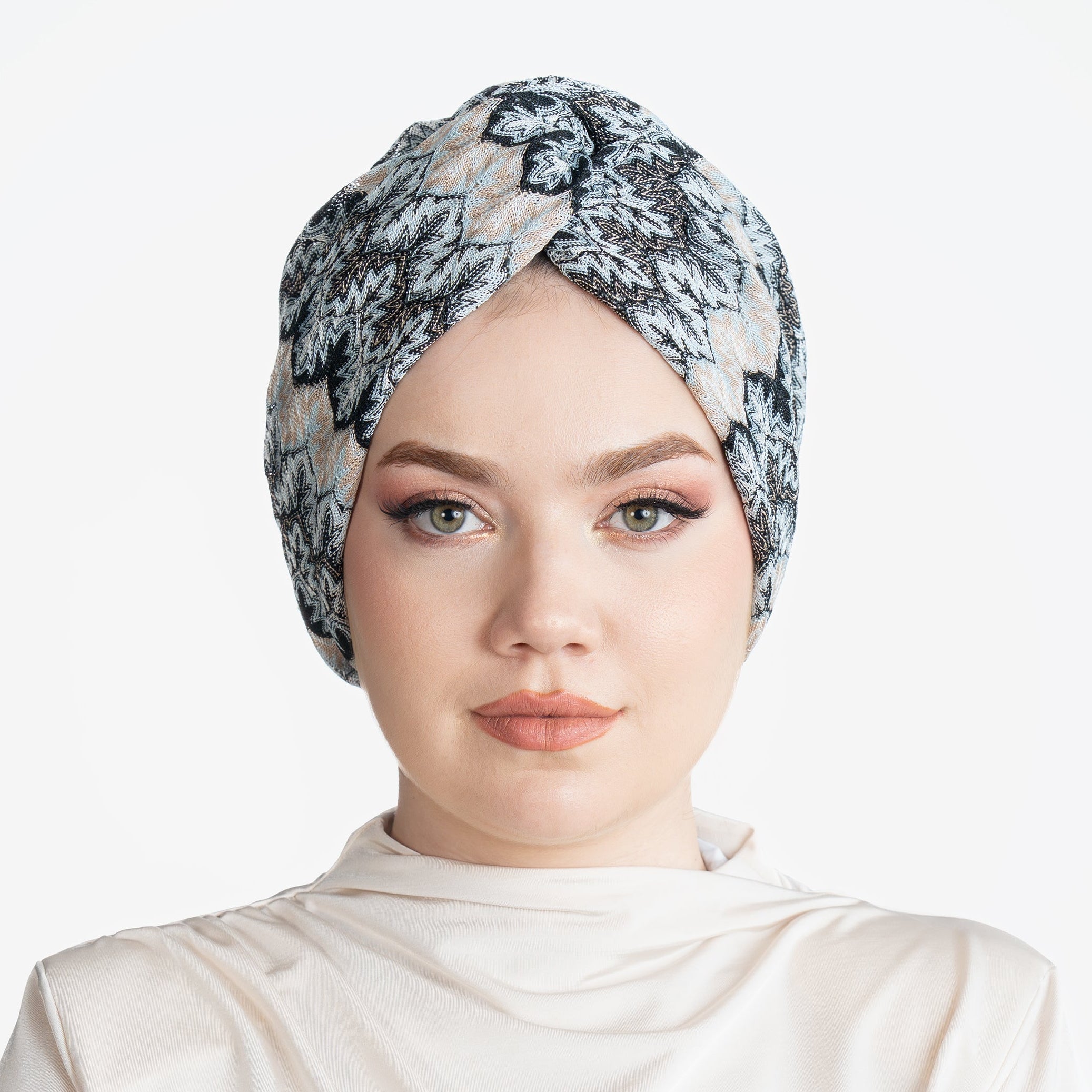 Barcelona Burgulu Bone - Buz Mavisi - Zikzak Desenli Hafif Örme Kumaş