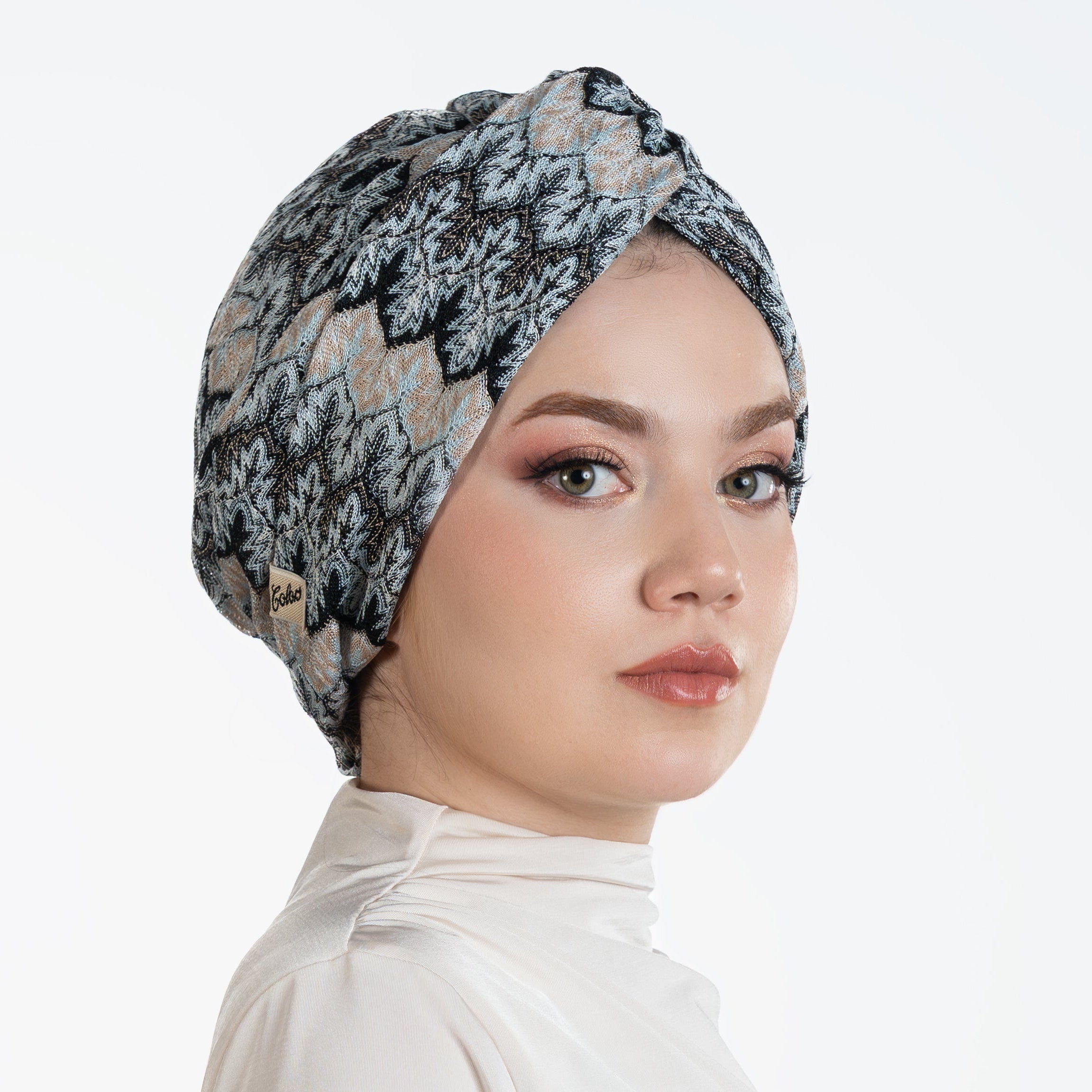 Barcelona Burgulu Bone - Buz Mavisi - Zikzak Desenli Hafif Örme Kumaş