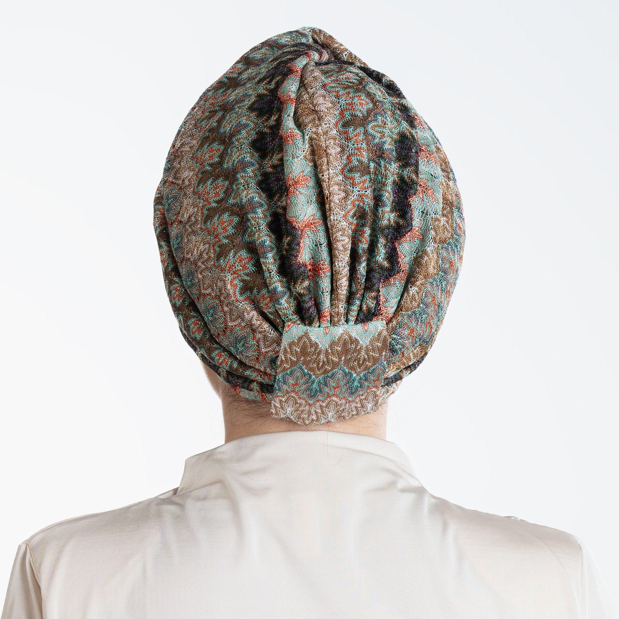 Barcelona Twisted Turban - Mint Green Zigzag Pattern Knit Fabric