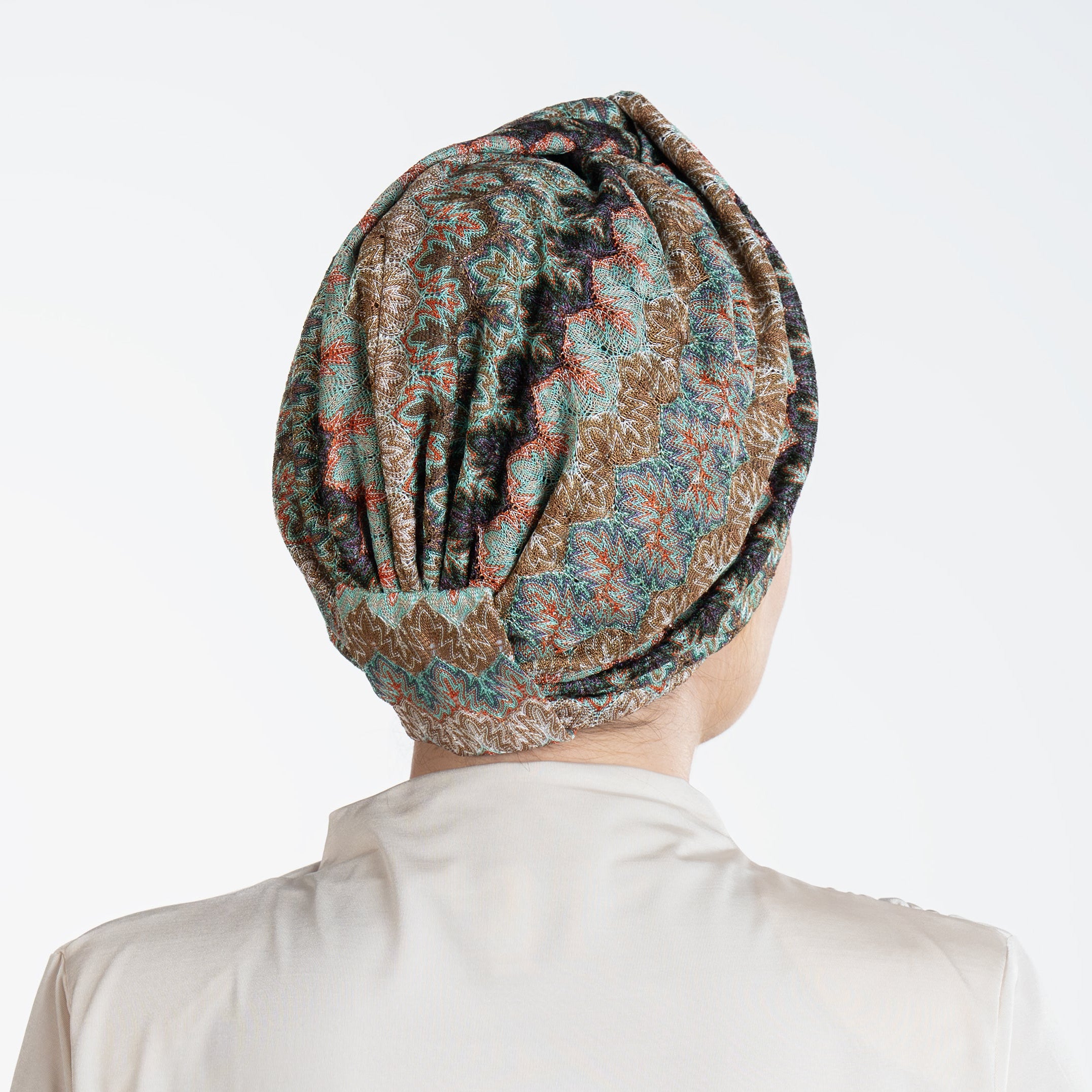 Barcelona Twisted Turban - Mint Green Zigzag Pattern Knit Fabric
