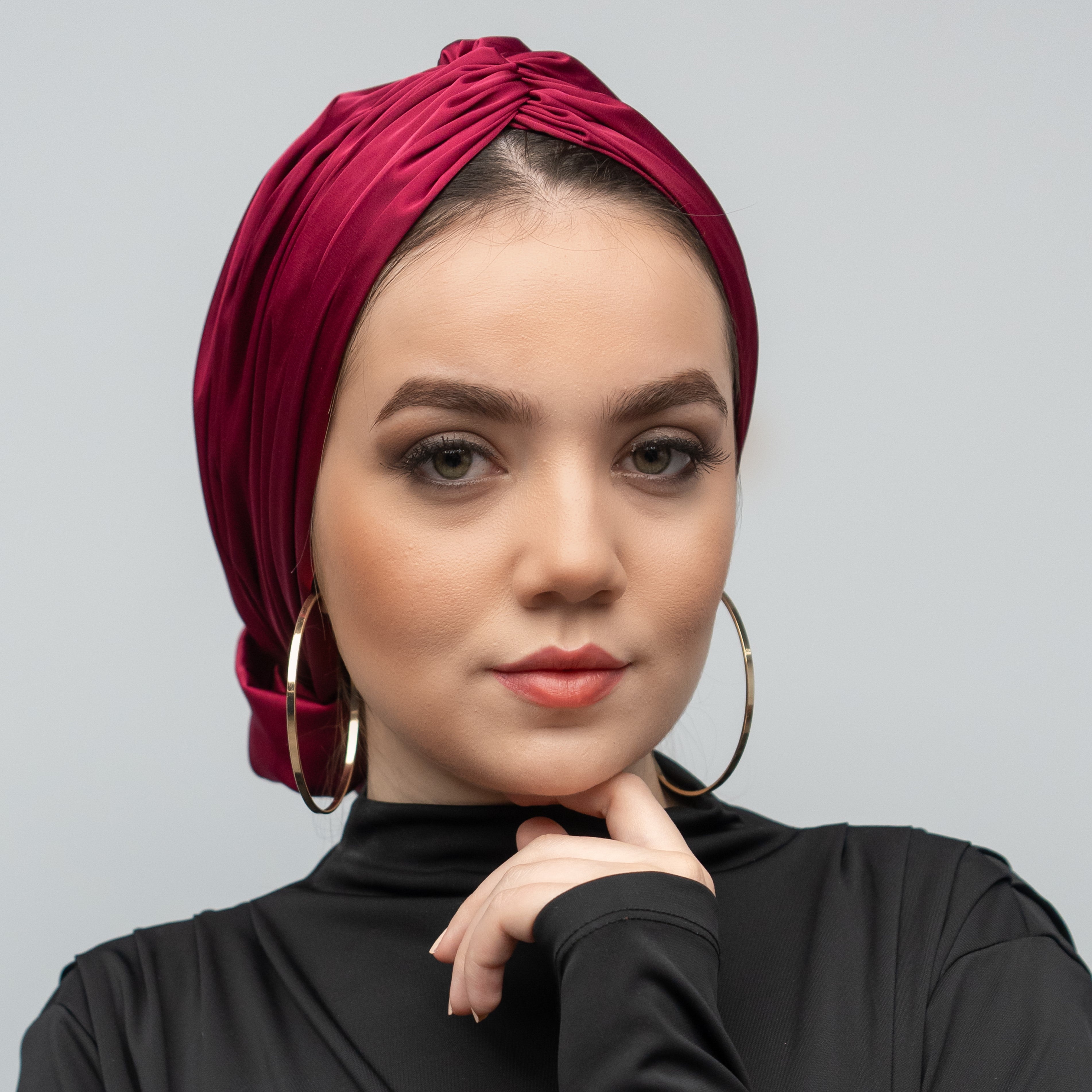Abu Dhabi Ready-Made Bonnet - Lycra Satin Fabric - Black - BitterColors 