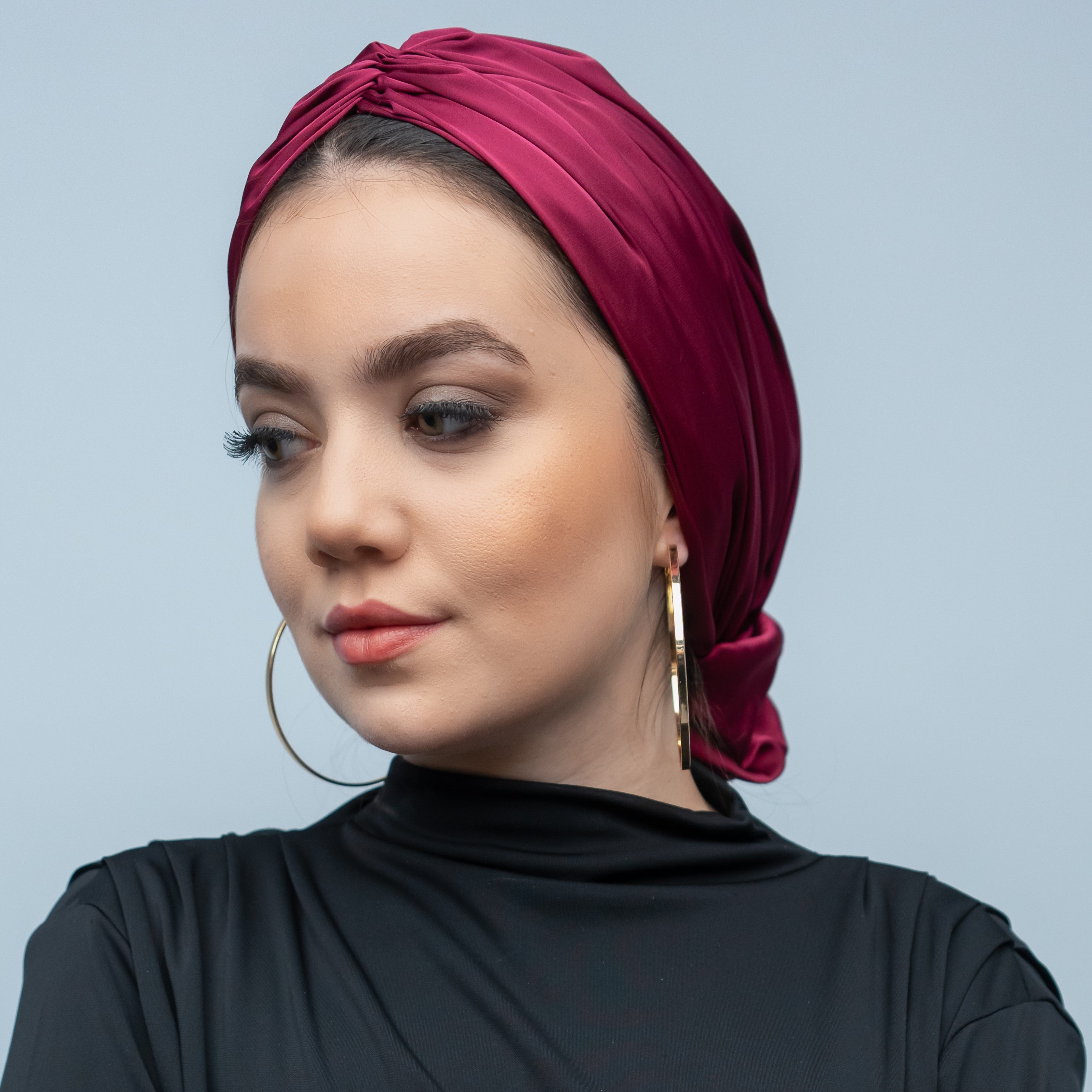 Abu Dhabi Ready-Made Bonnet - Lycra Satin Fabric - Black - BitterColors 