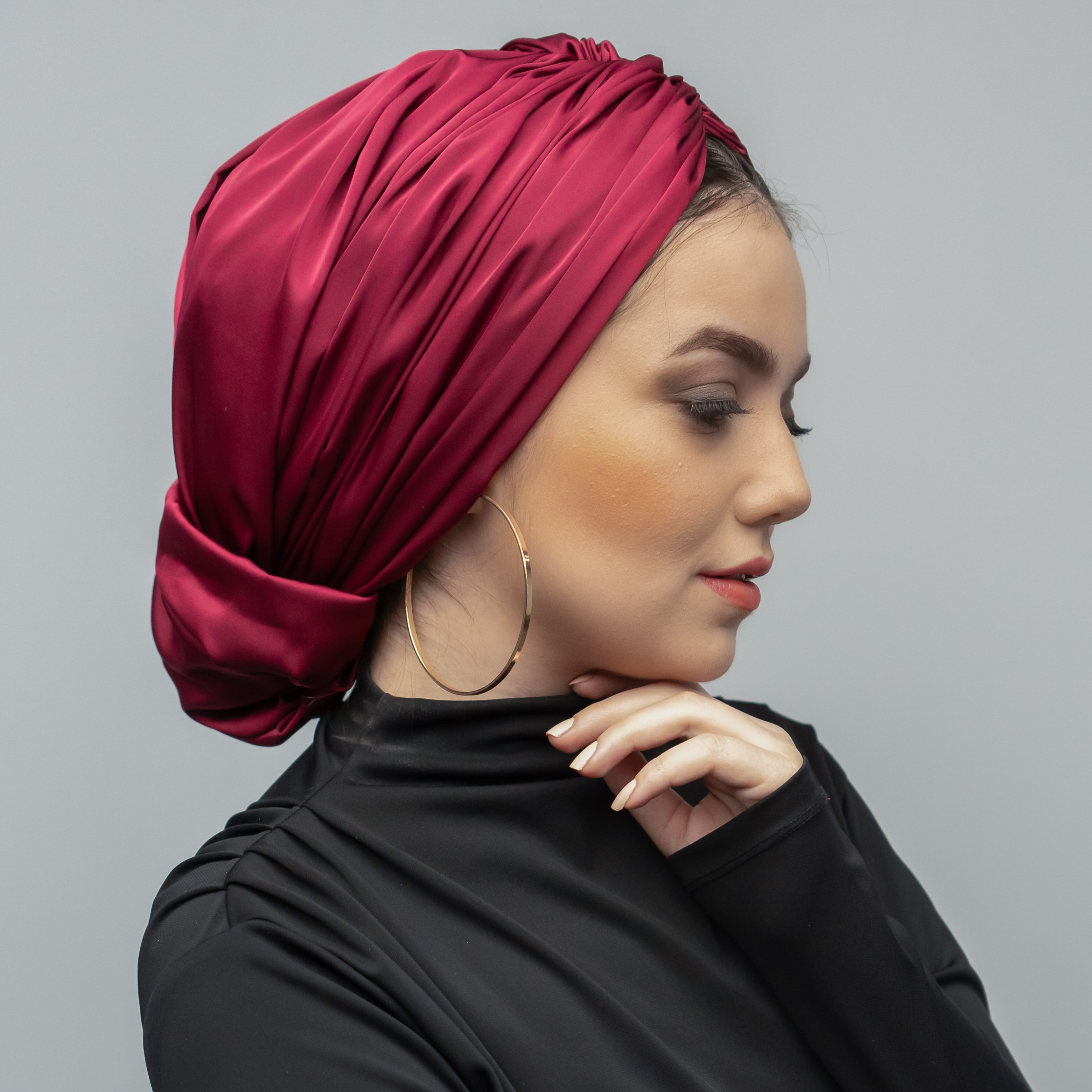 Abu Dhabi Ready-Made Bonnet - Lycra Satin Fabric - Black - BitterColors 