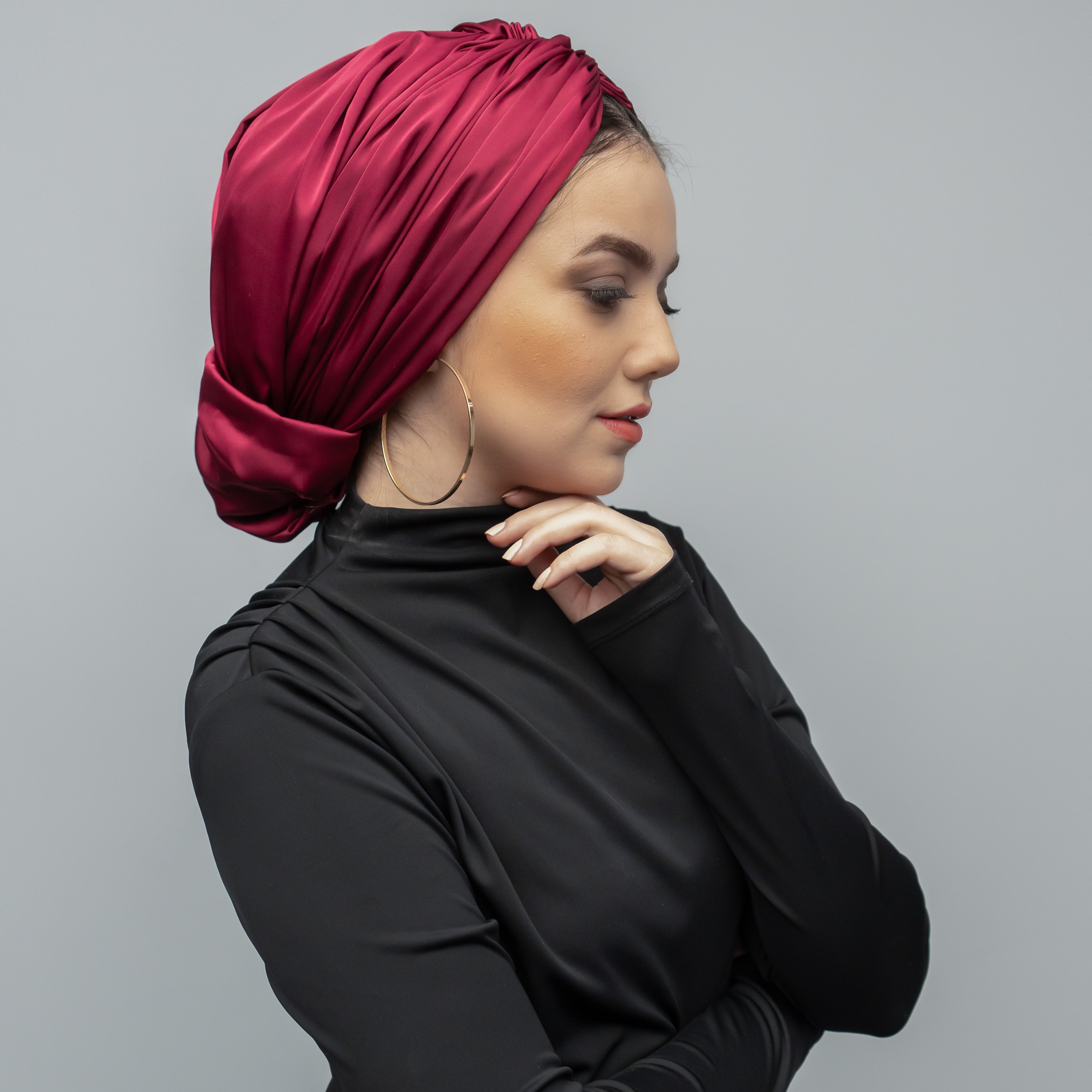 Abu Dhabi Ready-Made Bonnet - Lycra Satin Fabric - Black - BitterColors 
