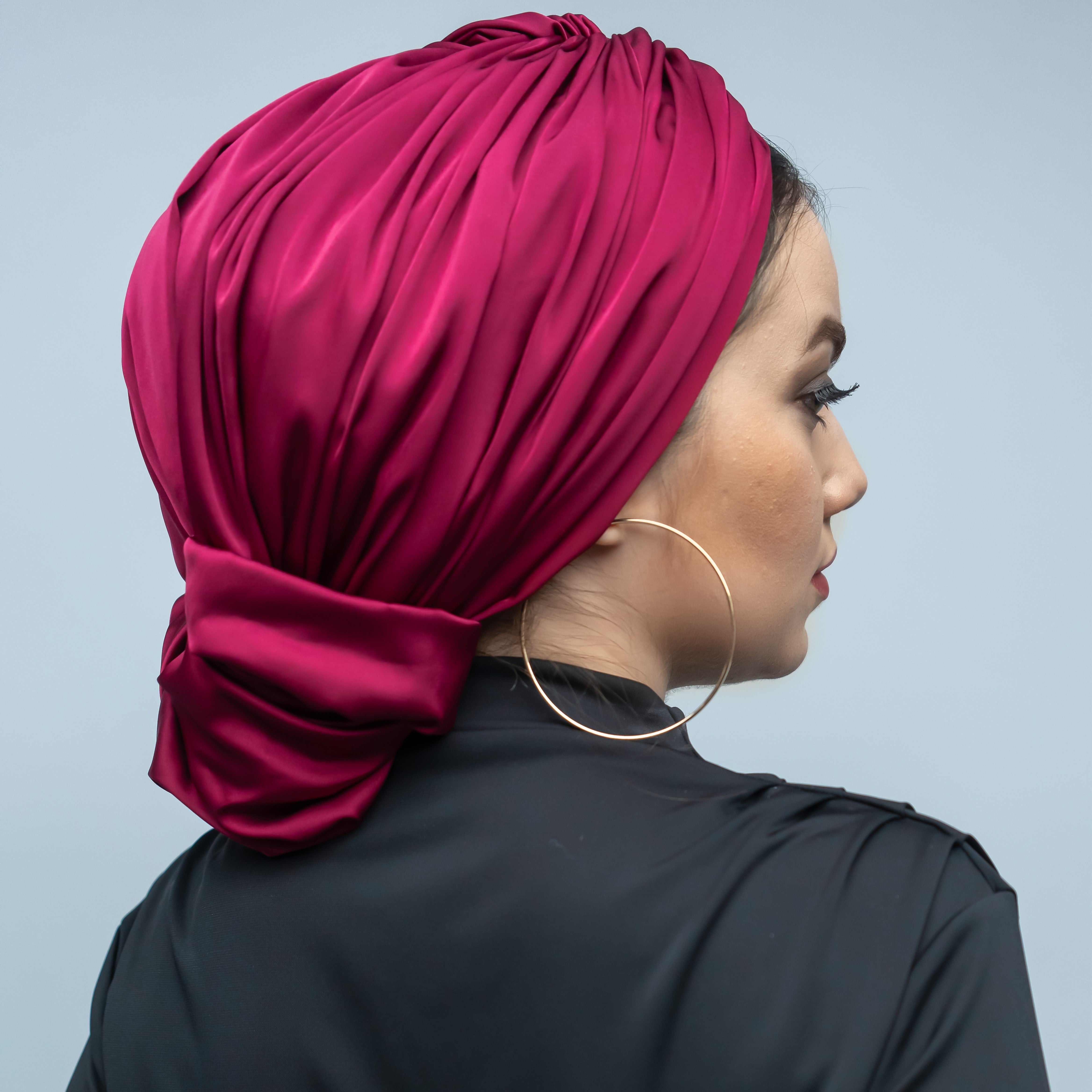 Abu Dhabi Ready-Made Bonnet - Lycra Satin Fabric - Black - BitterColors 