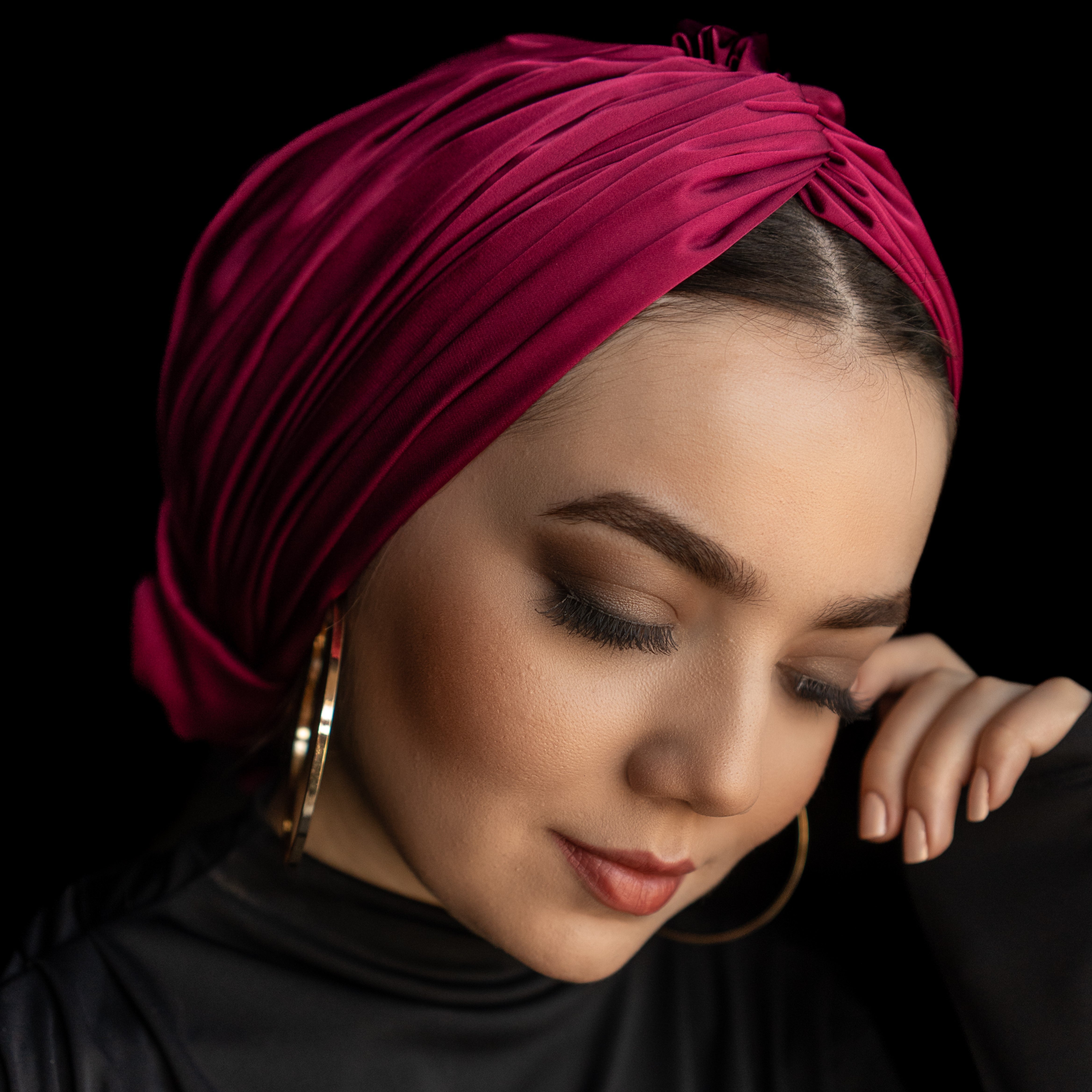Abu Dhabi Ready-Made Bonnet - Lycra Satin Fabric - Black - BitterColors 