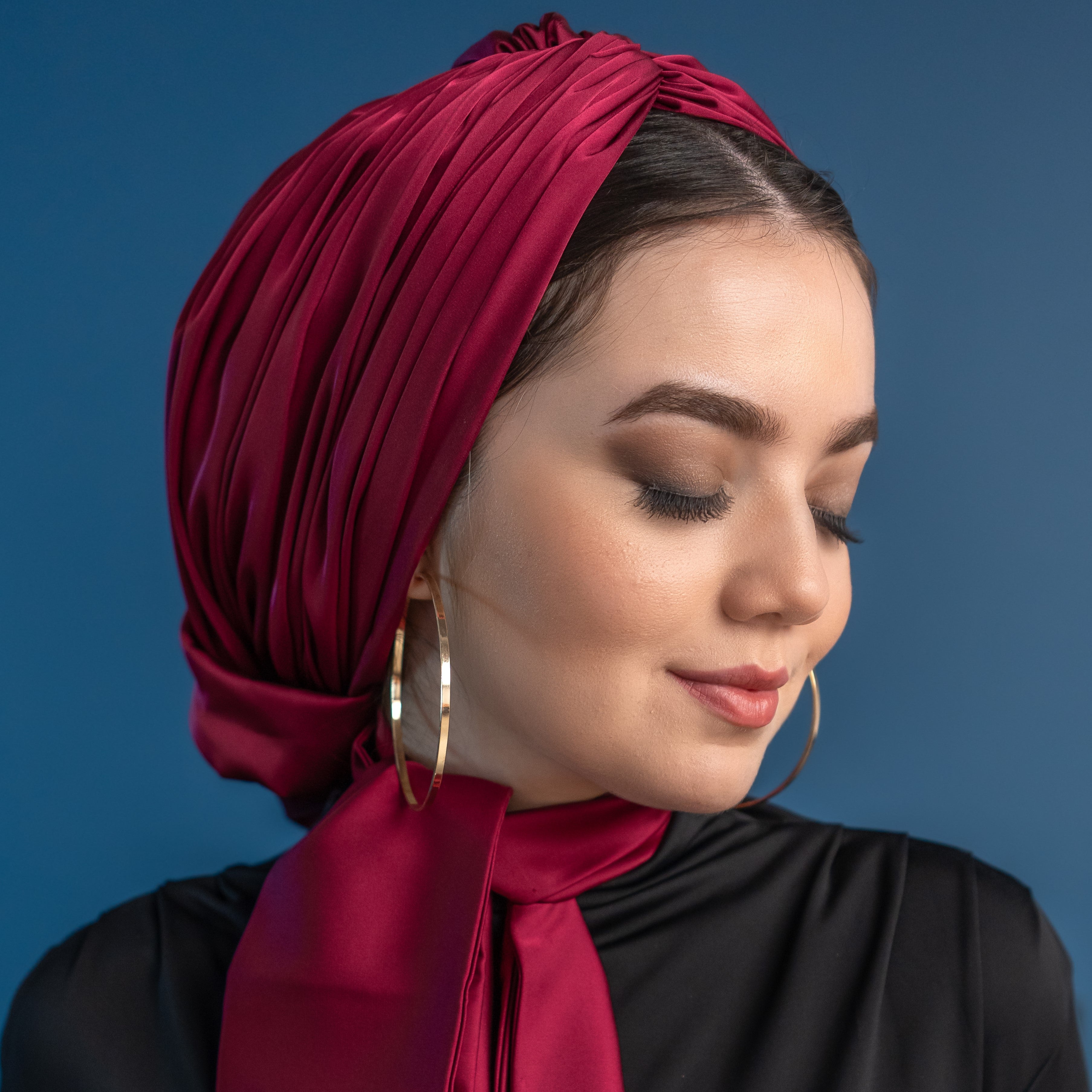 Abu Dhabi Ready-Made Bonnet - Lycra Satin Fabric - Black - BitterColors 