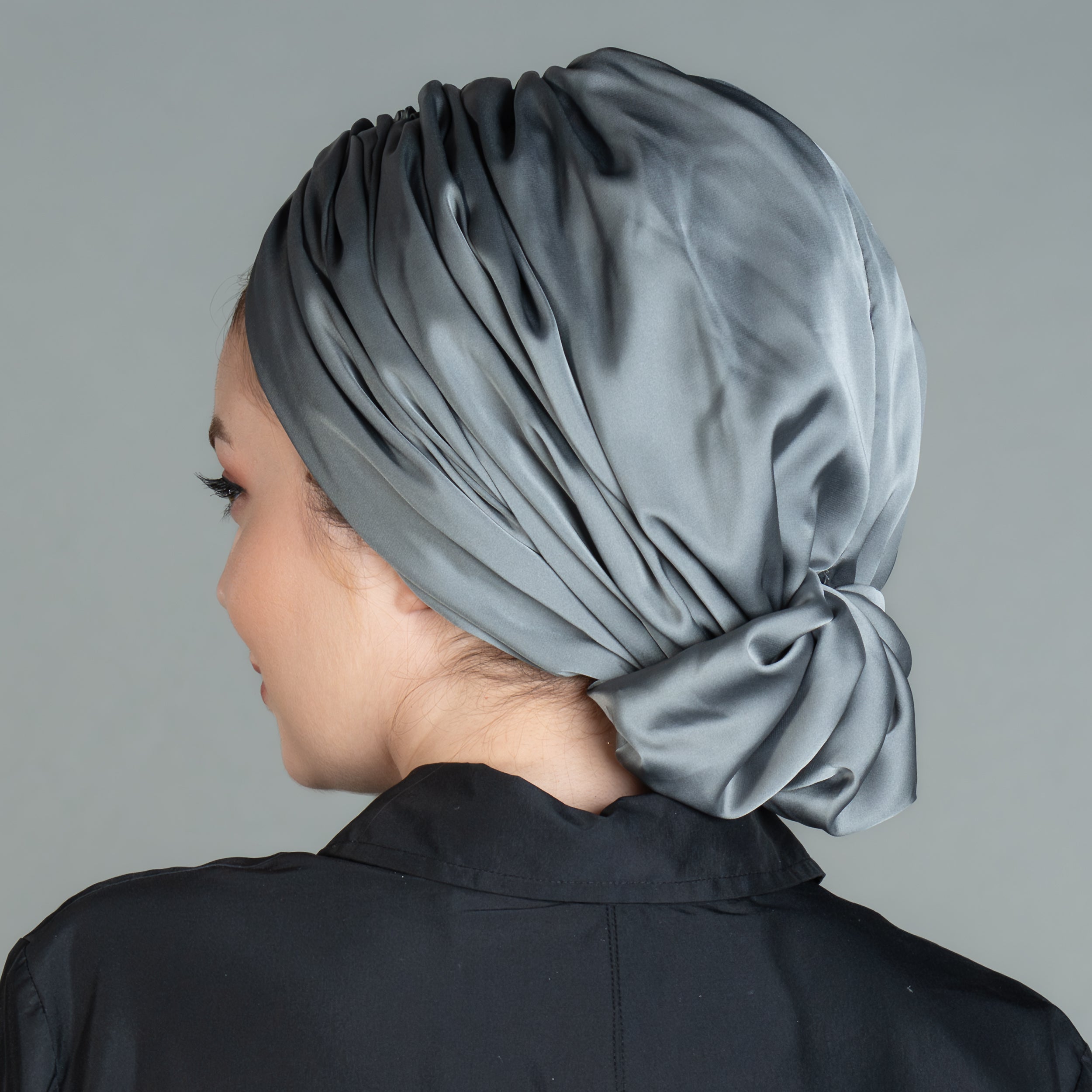 Abu Dhabi Ready-Made Bonnet - Lycra Satin Fabric - Black - BitterColors 