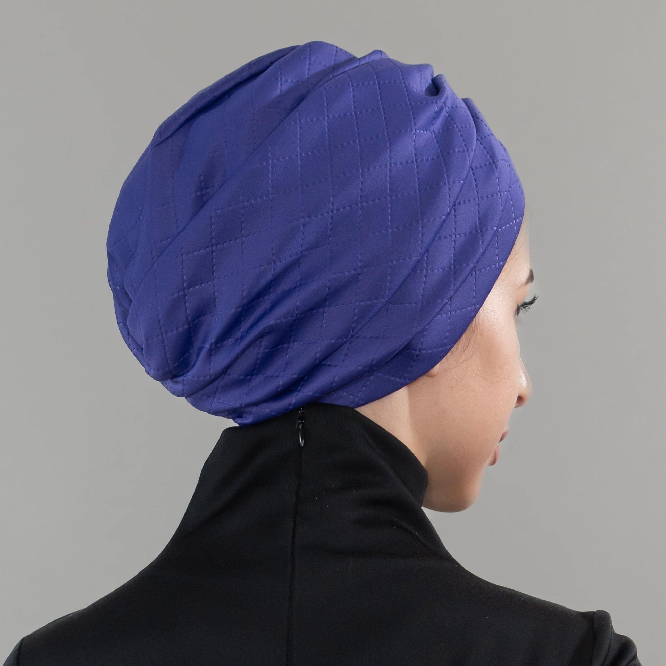 Milano Büzgülü Bone - Mor Baklava Desenli Tok Kumaş