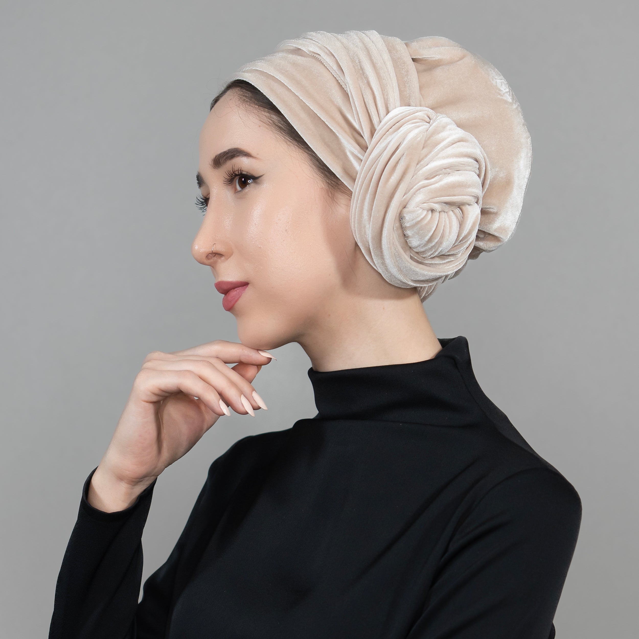 Dubai Tie Turban - Stretch Velvet Fabric