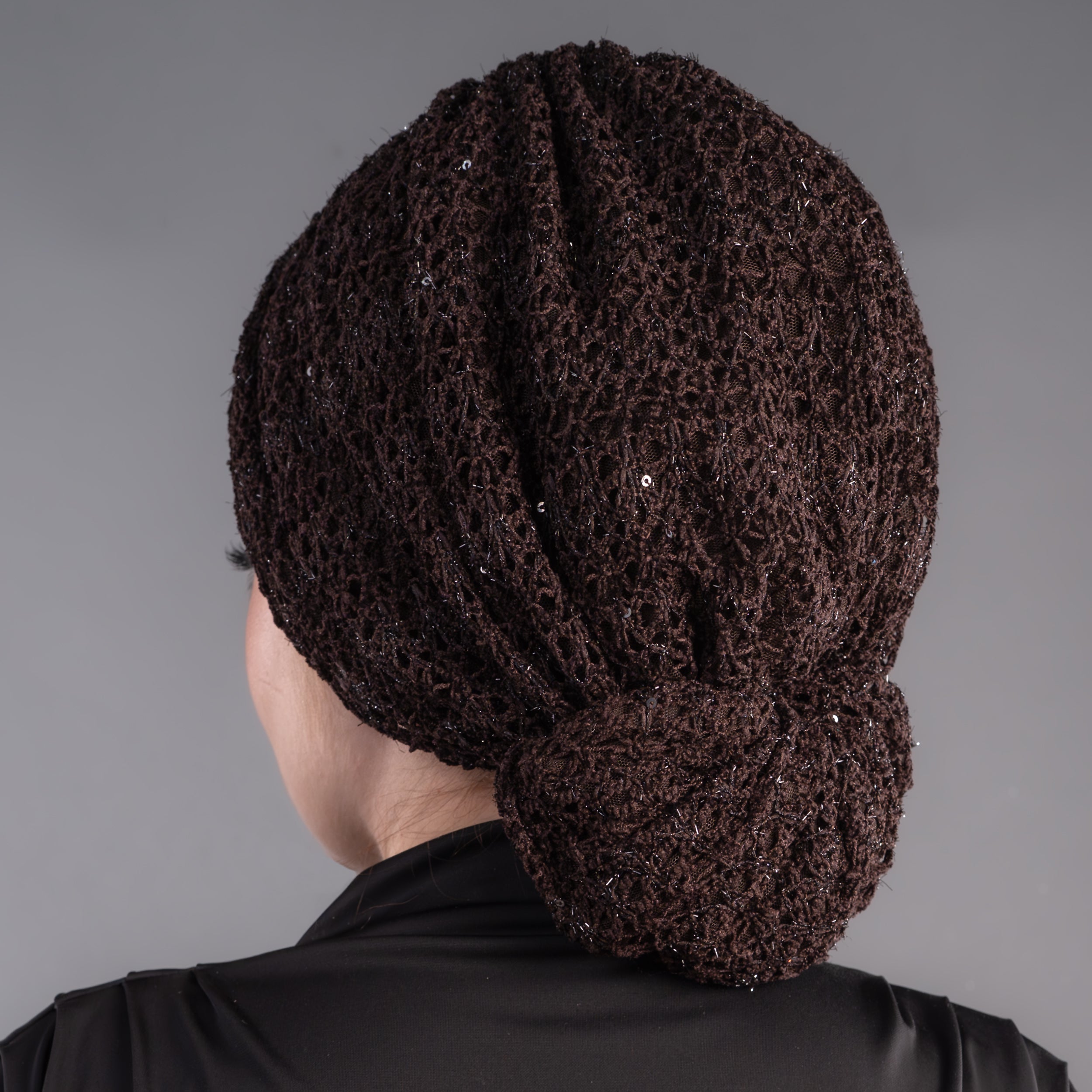 Beyrut Topuzlu Bone - Pul İşlemeli Dantel Kumaş