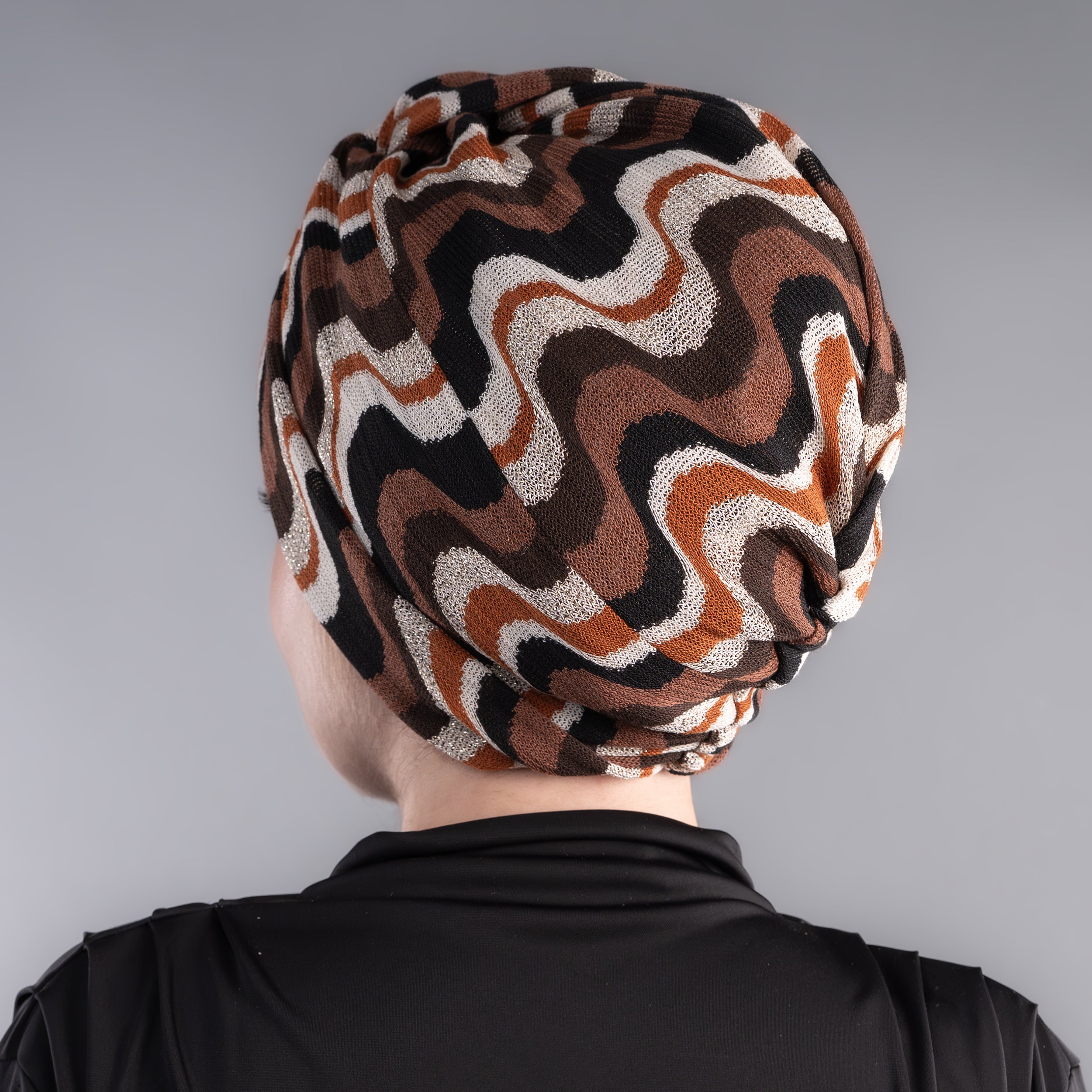 X Burgulu Büzgülü Bone - Dalga Desenli Örme Kumaş