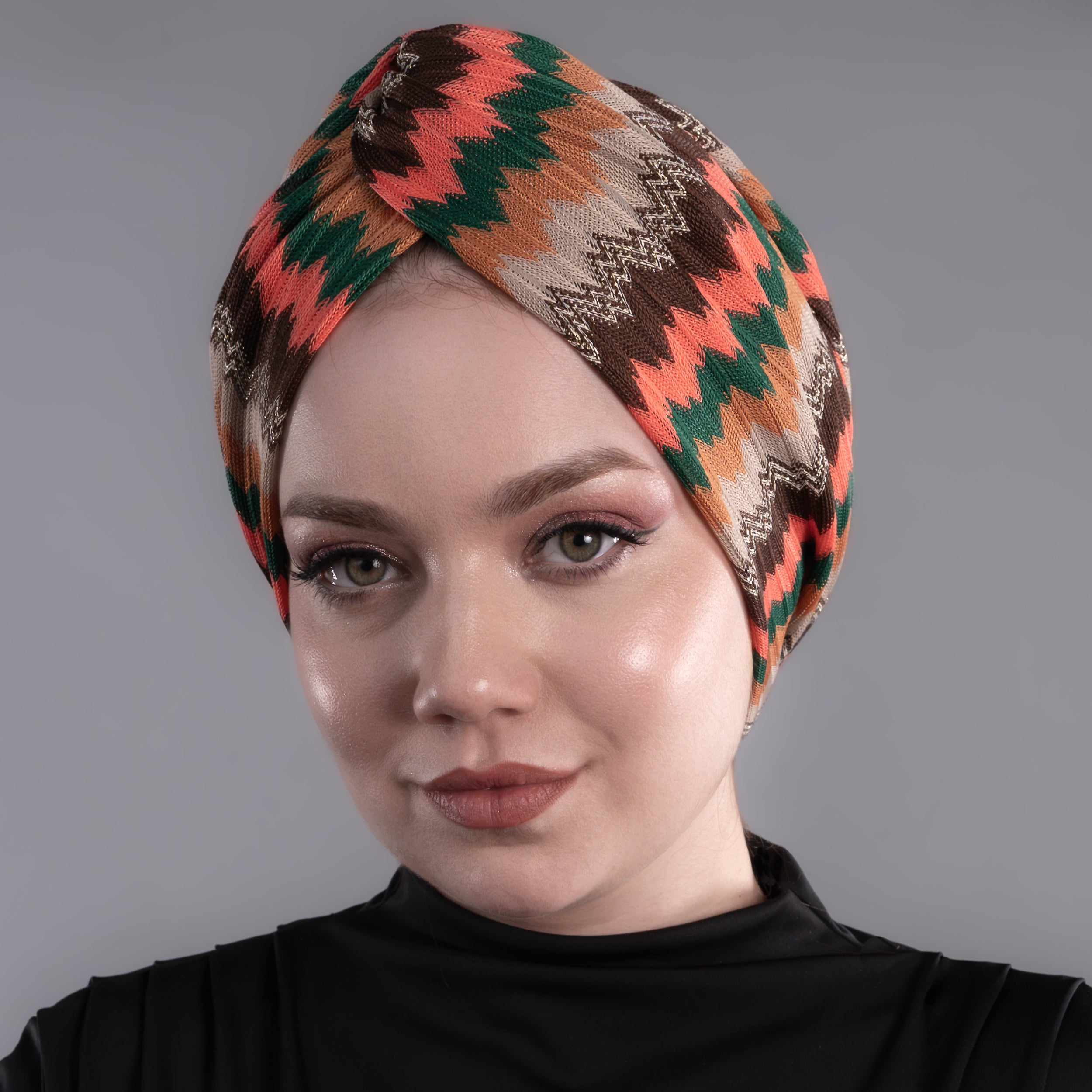 Barcelona Burgulu Bone - Mercan Zikzak Desenli Örme Kumaş