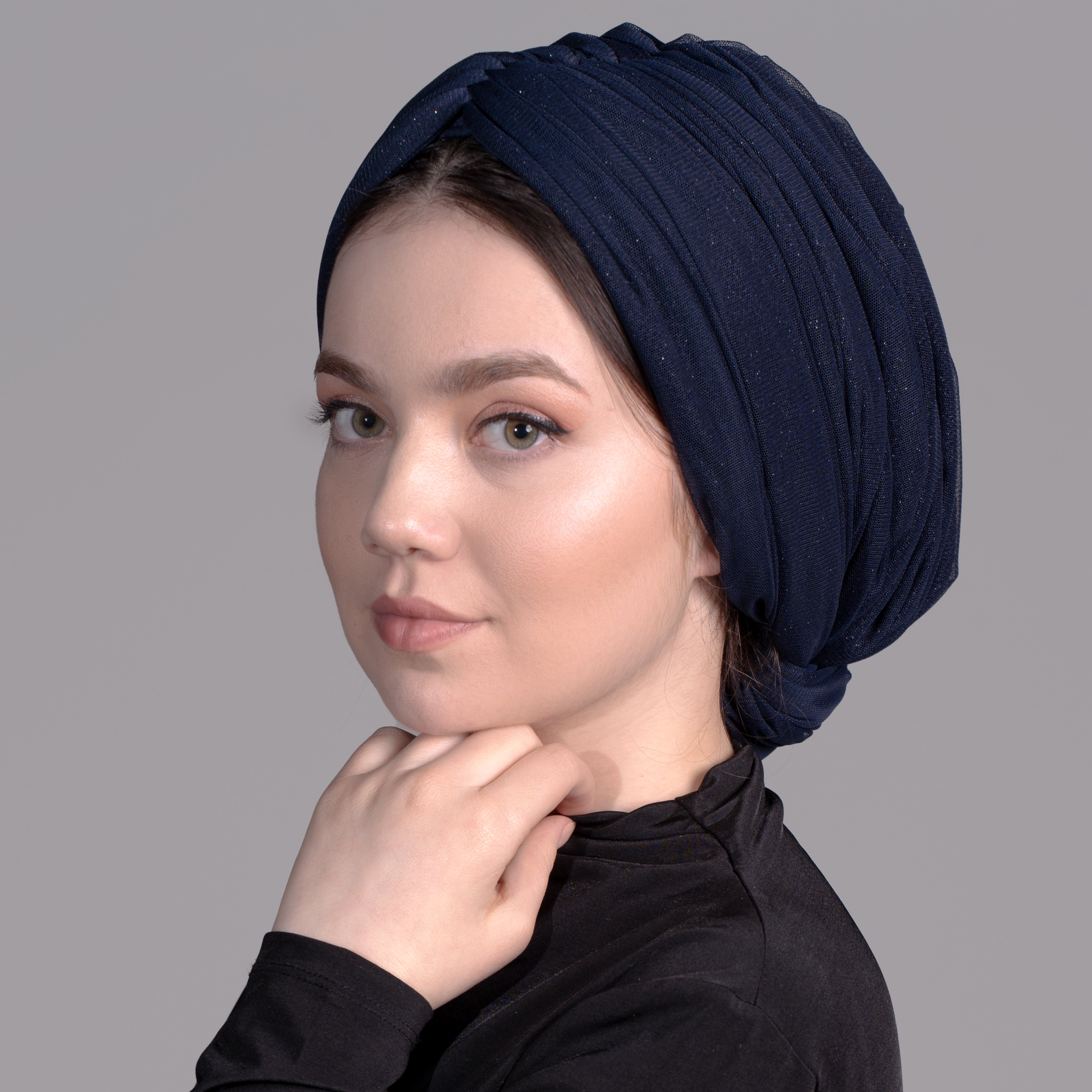 Beyrut Topuzlu Bone – Penye Astarlı - Tül Katmanlı Simli Kumaş