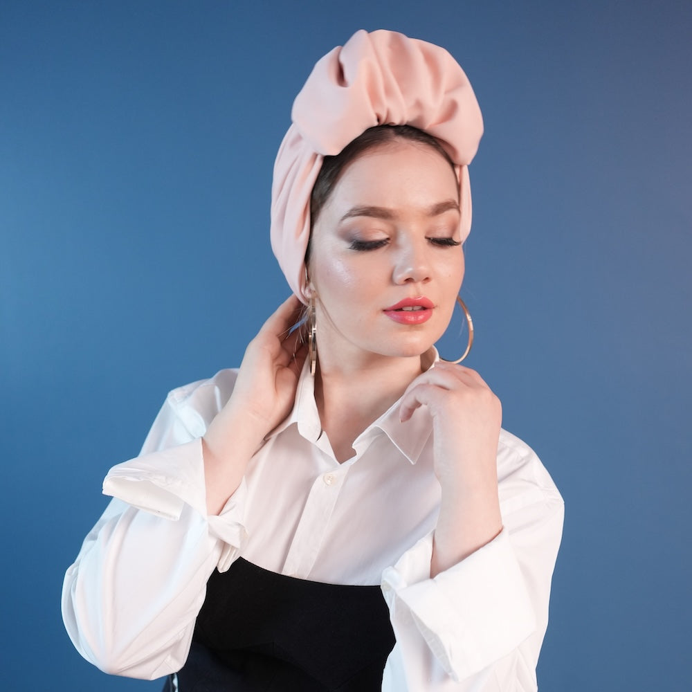 Beyrut Topuzlu Bone - Penye Astarlı - Somon Krep Kumaş