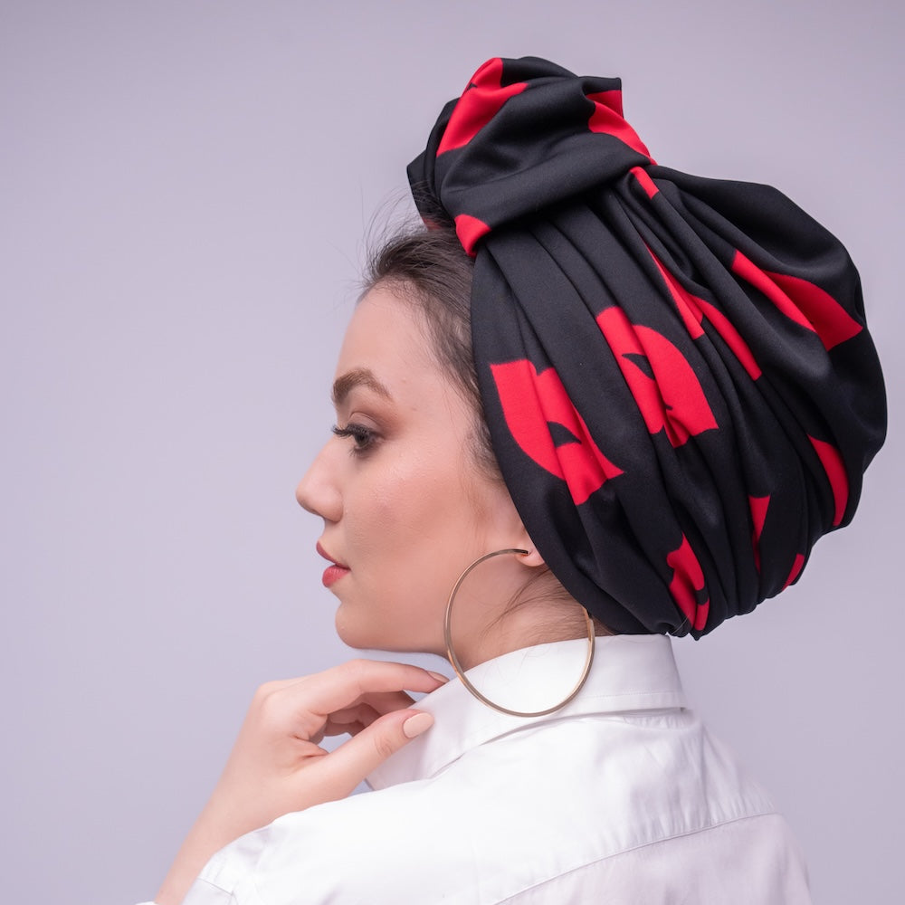 Beyrut Topuzlu Bone - Penye Astarlı - Dudak Desenli Esnek Kumaş