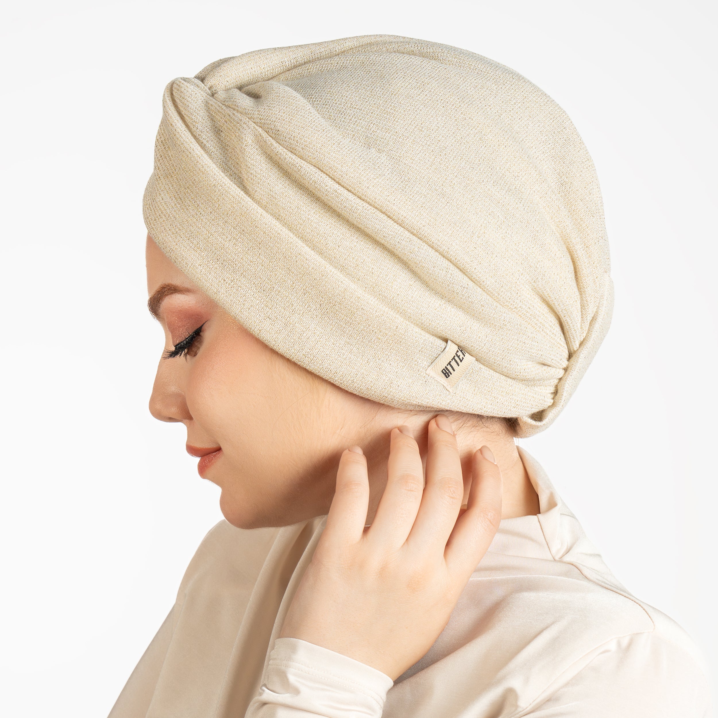 Barcelona Burgulu Bone - Ekru Renkli - Esnek Simli Örme Kumaş