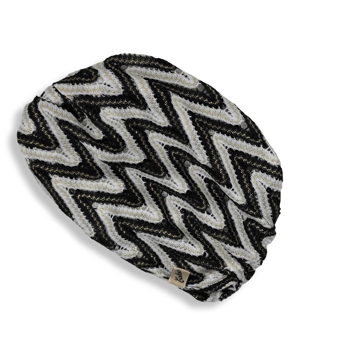 Milano Büzgülü Bone - Siyah Beyaz Zikzak Desenli Kumaş