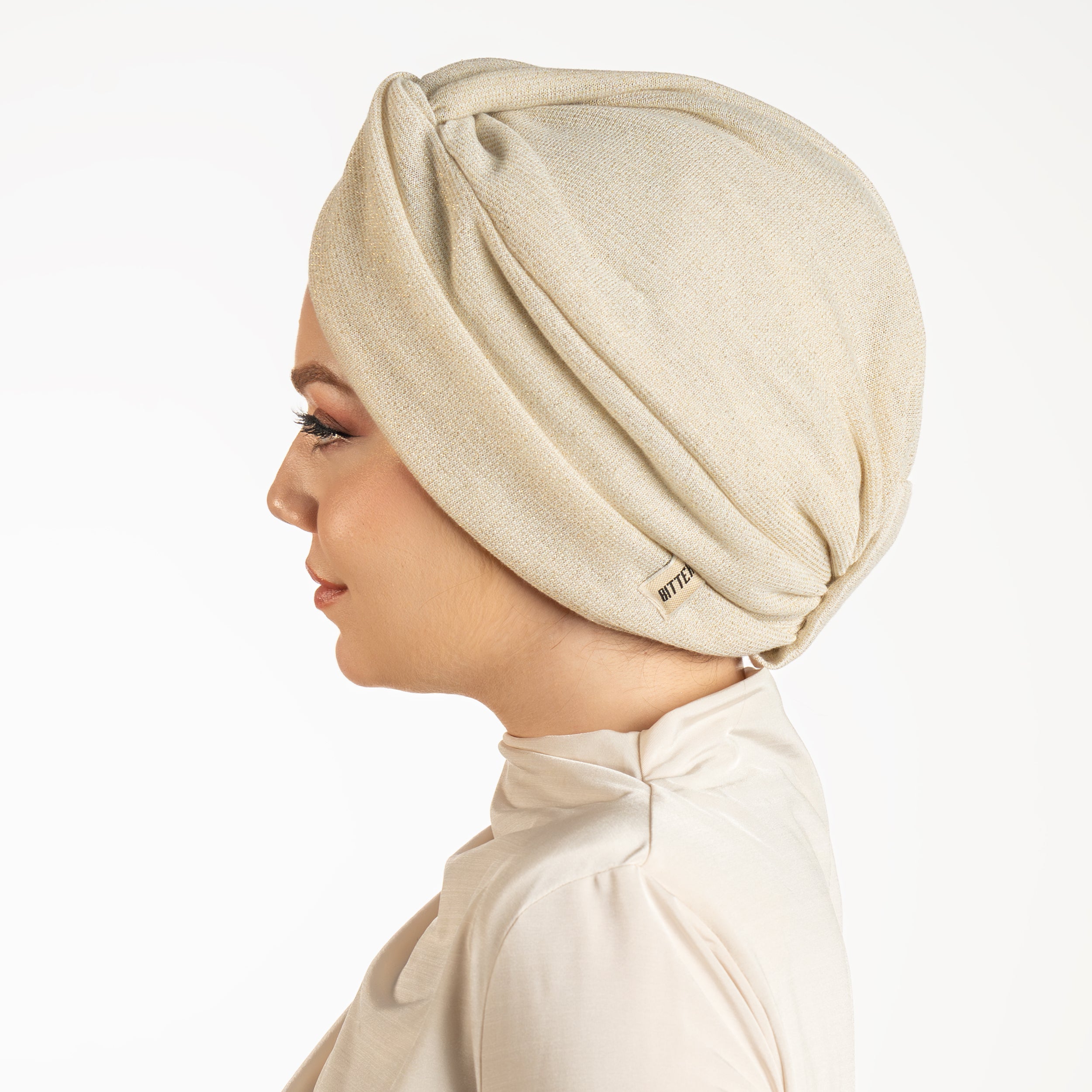 Barcelona Burgulu Bone - Ekru Renkli - Esnek Simli Örme Kumaş