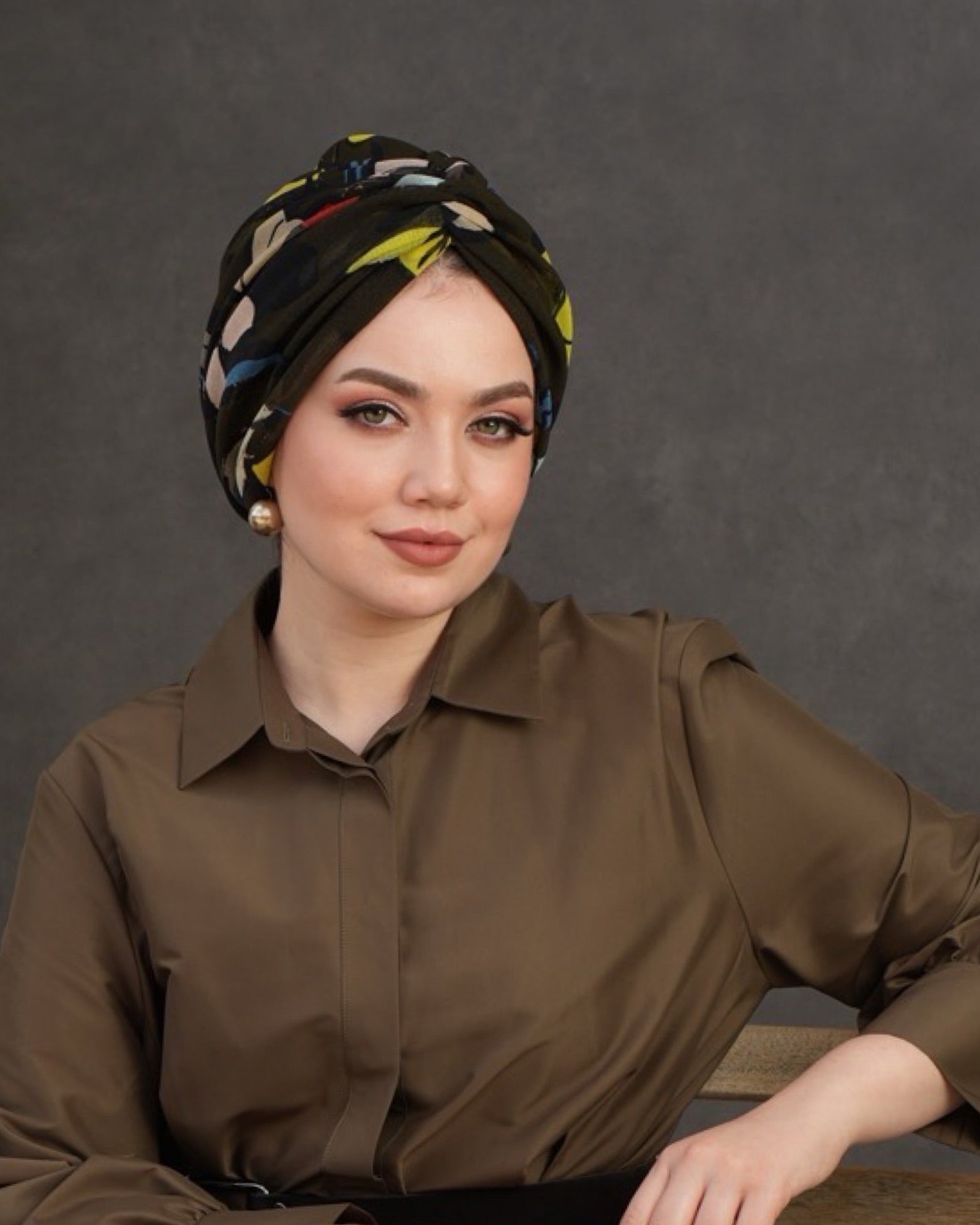 Milano Büzgülü Bone - Çiçek Desenli Tül Kumaş